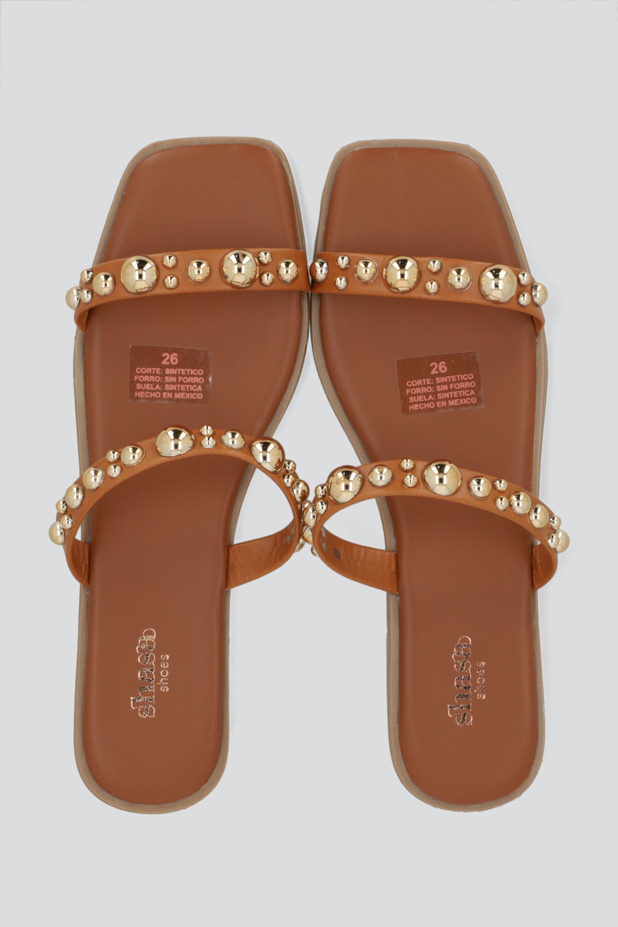 Sandalia tiras studs 3D TAN