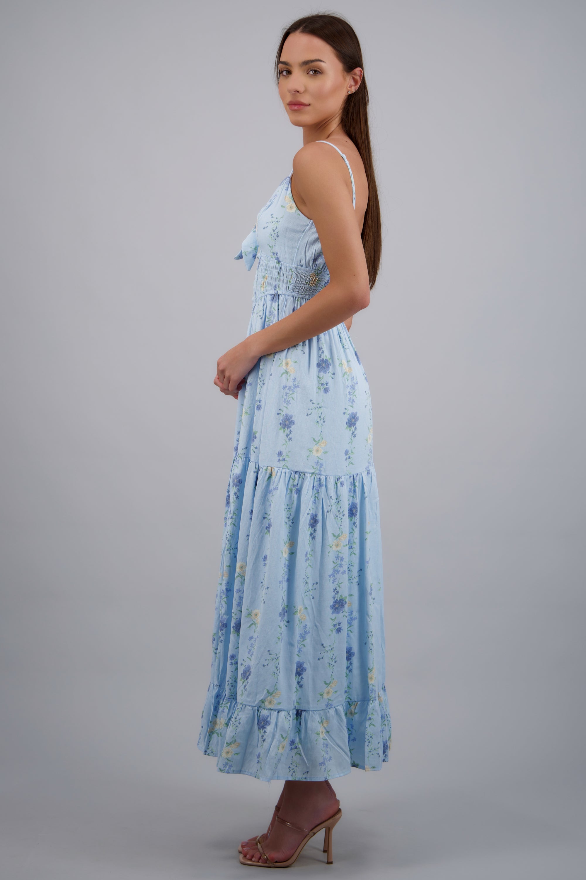 Vestido maxi estampado flores AZUL COMBO