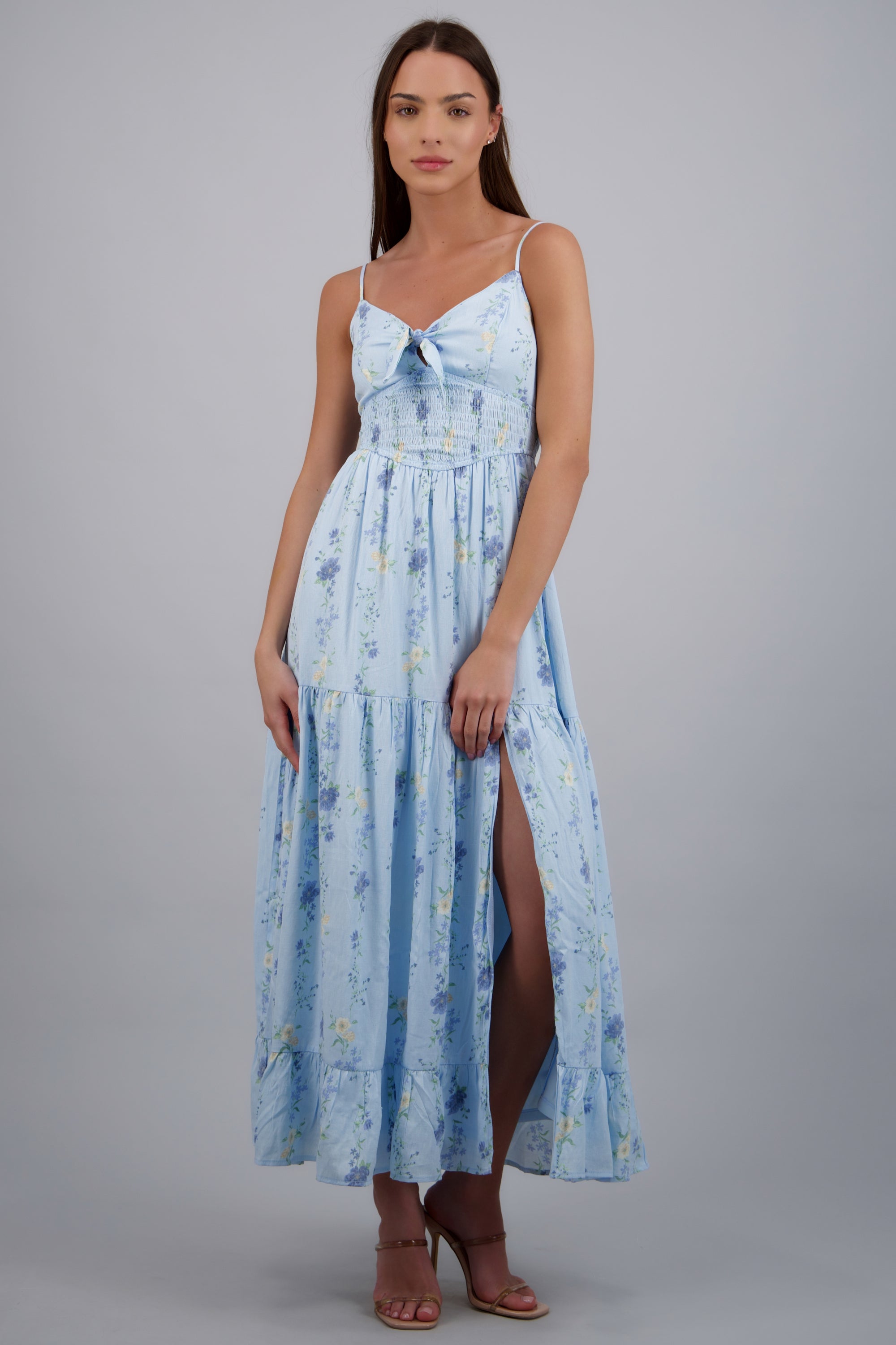 Vestido maxi estampado flores AZUL COMBO