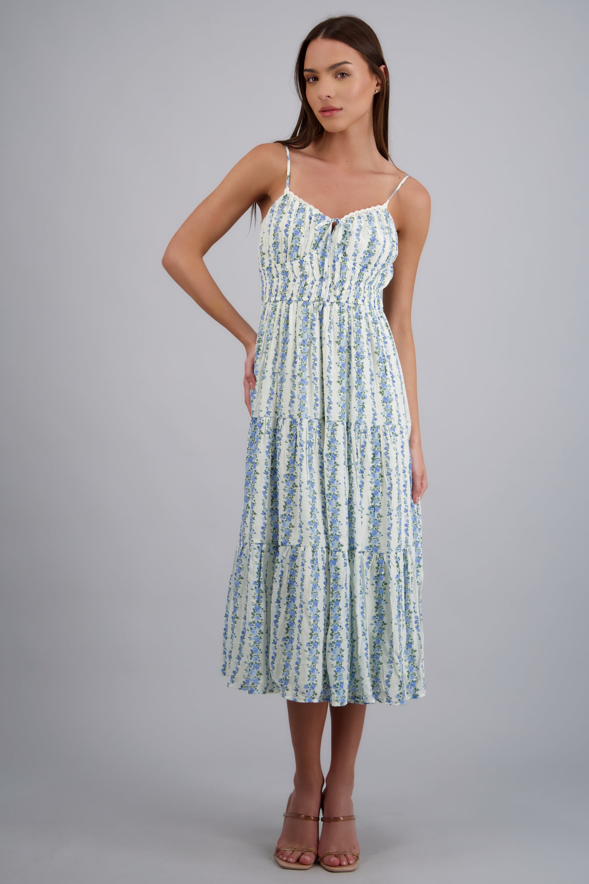 Vestido maxi flores det abertura AZUL COMBO