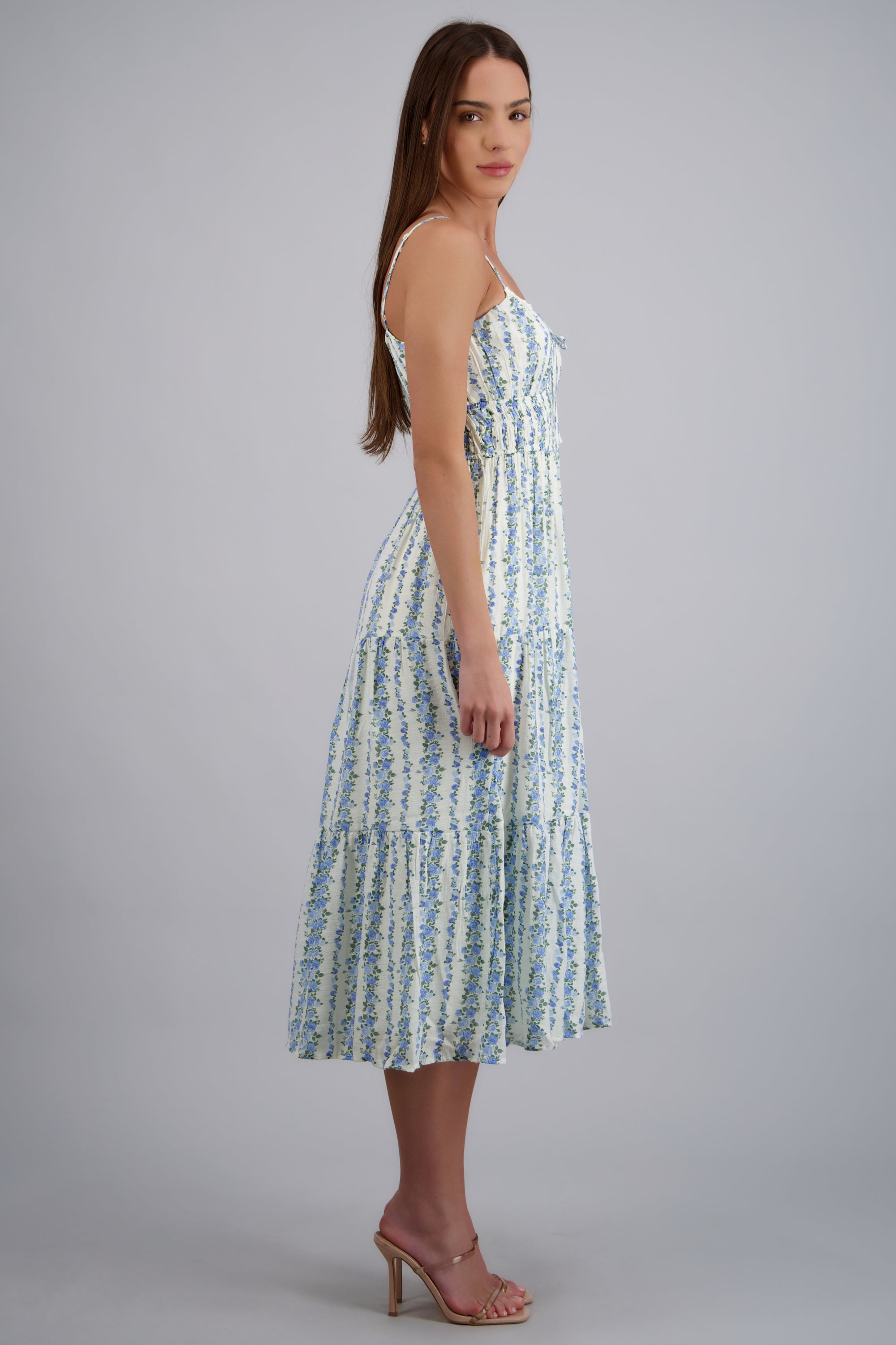 Vestido maxi flores det abertura AZUL COMBO