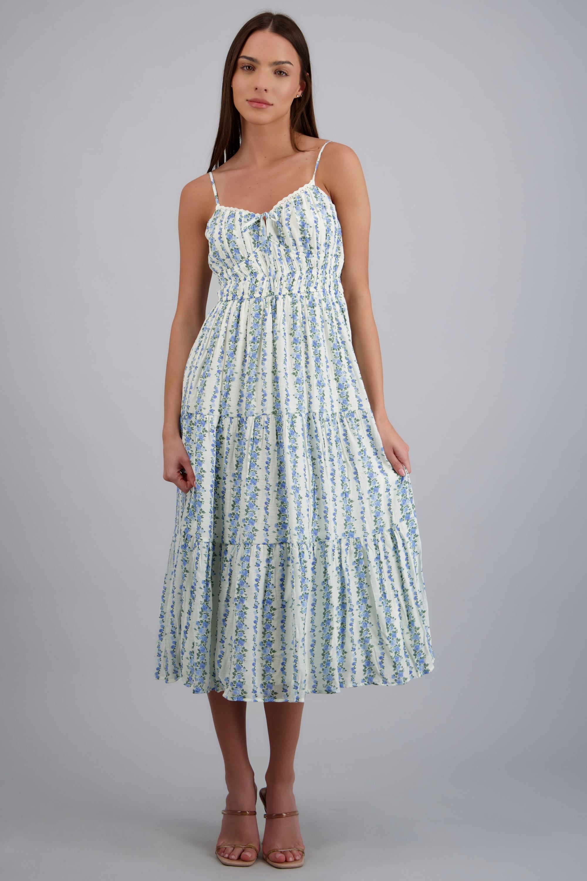 Vestido maxi flores det abertura AZUL COMBO