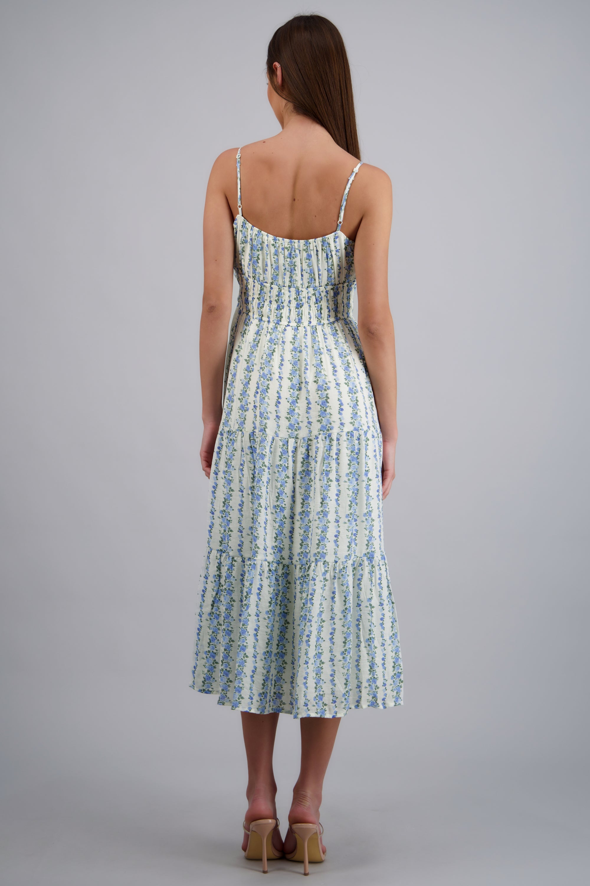 Vestido maxi flores det abertura AZUL COMBO