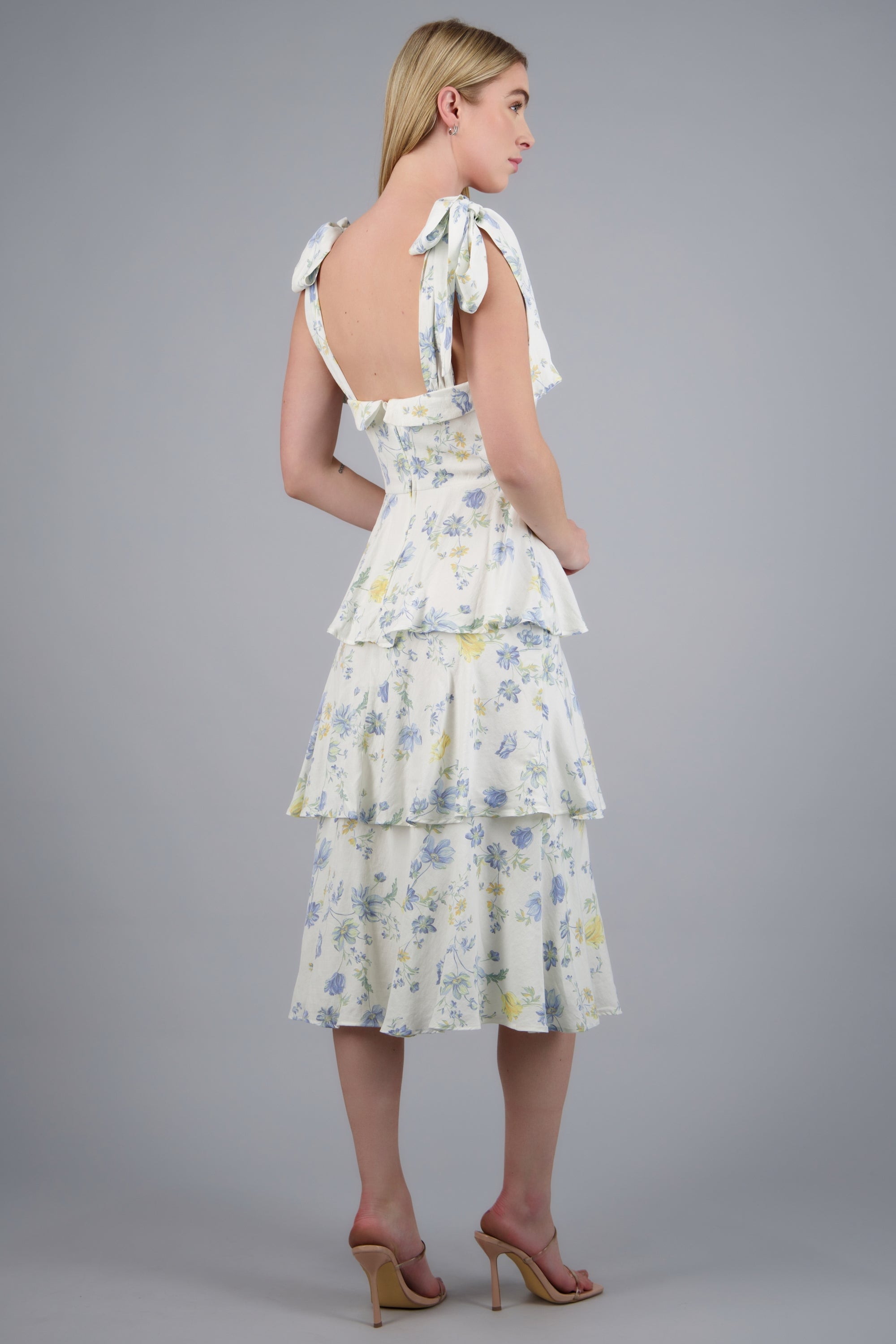 Vestido maxi flores olanes AZUL COMBO