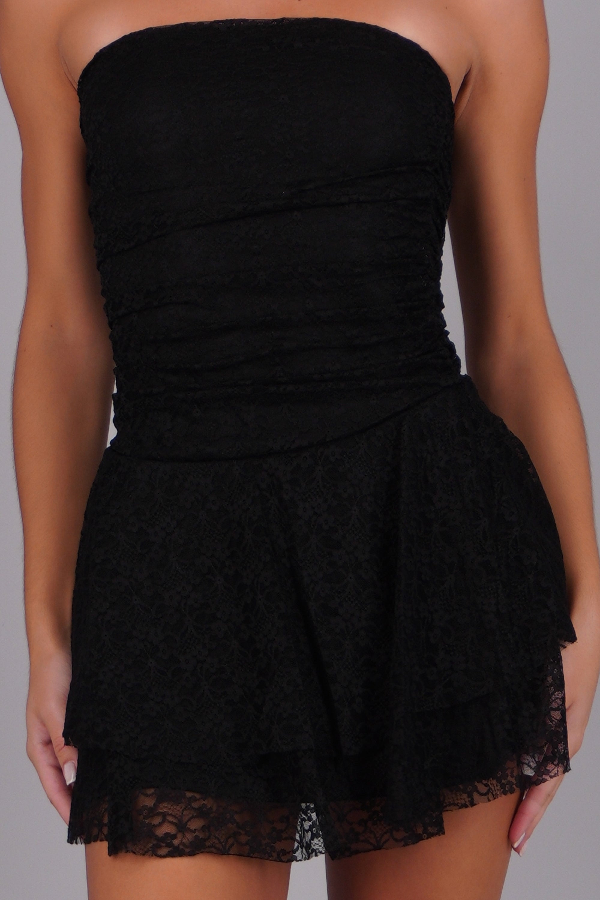 Vestido drapeado encaje NEGRO