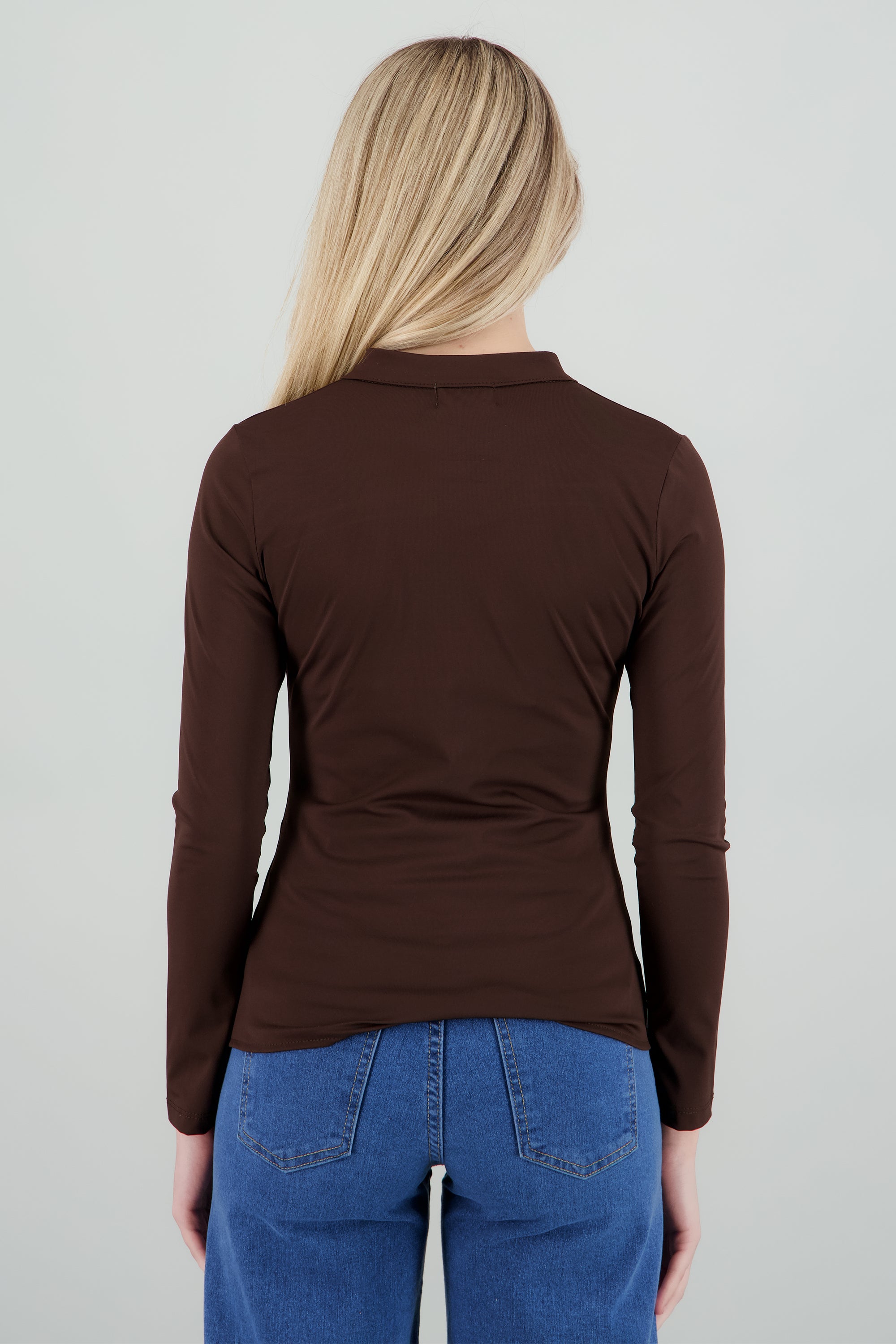 Blusa manga larga frunce botonadura CHOCOLATE