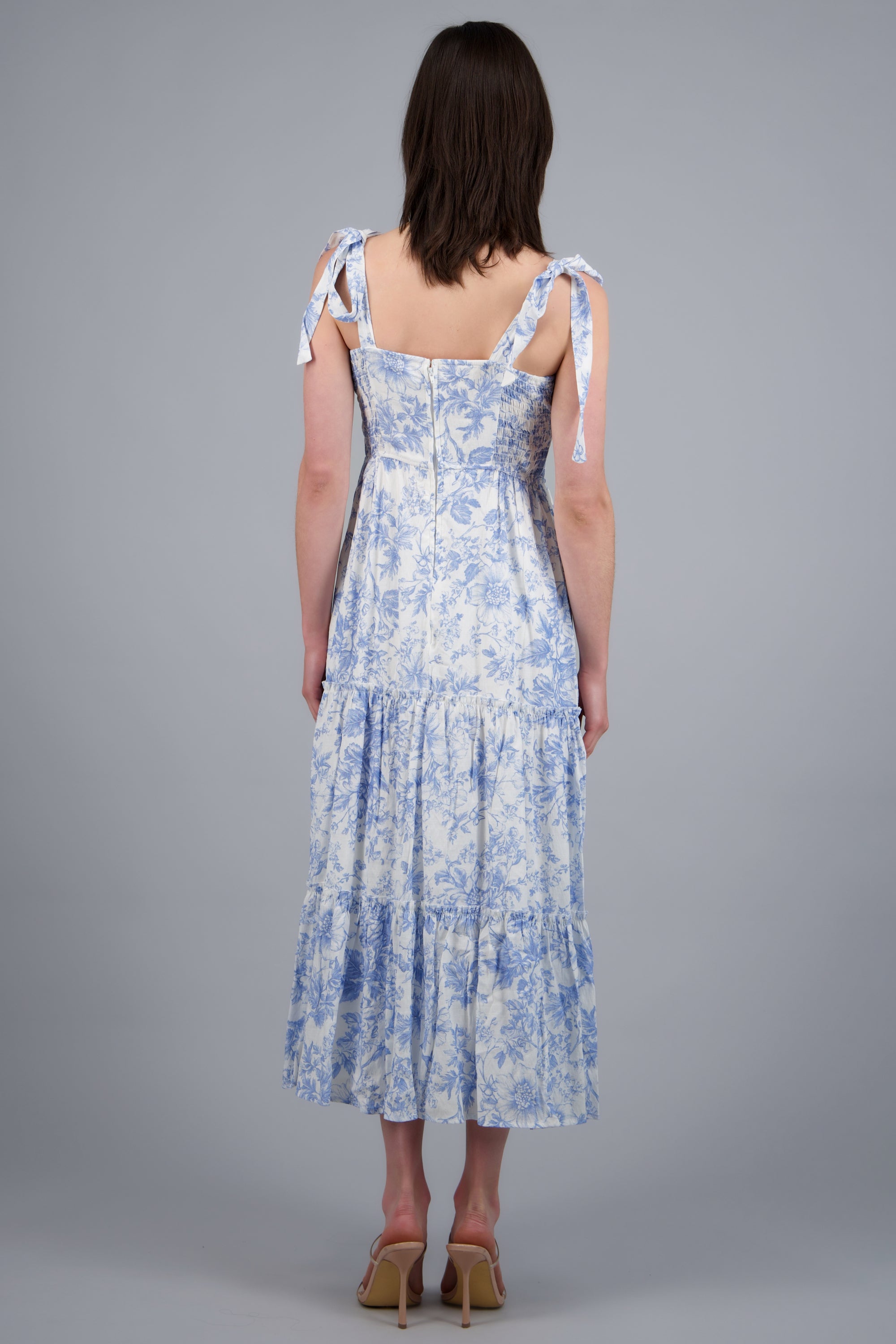 Vestido maxi estampado flores con tirantes amarres AZUL COMBO