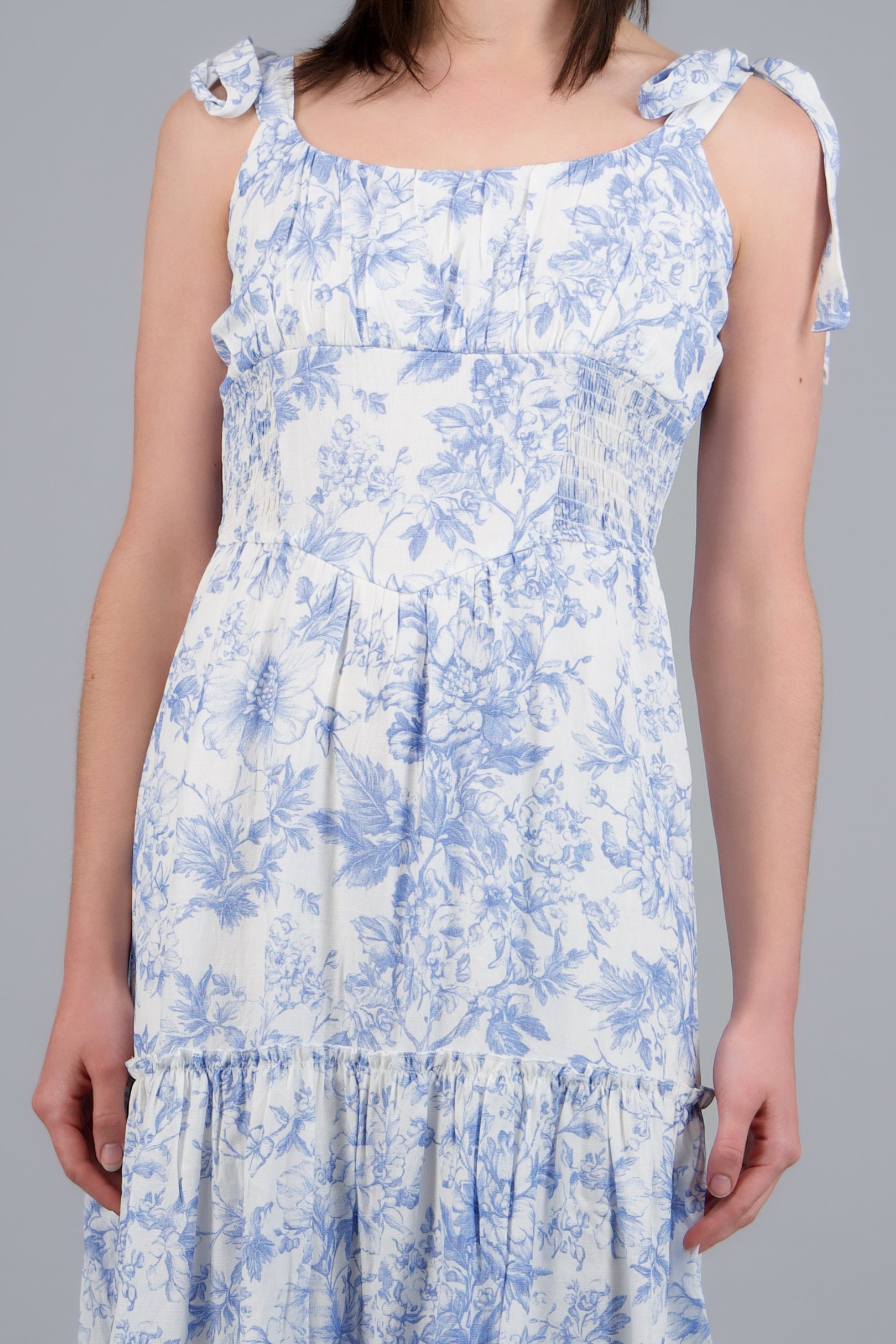 Vestido maxi estampado flores con tirantes amarres AZUL COMBO