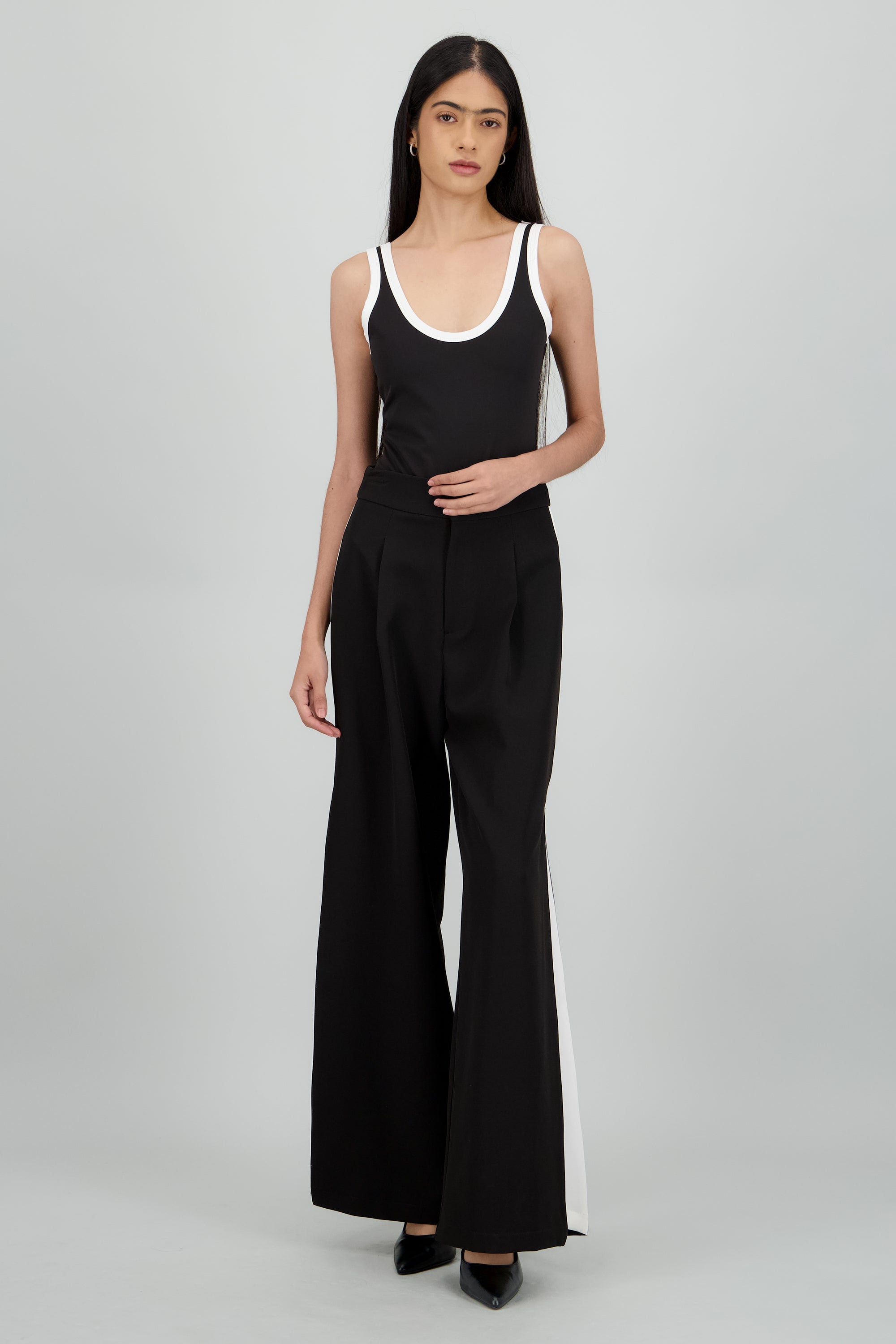pantalon palazzo contraste NEGRO COMBO