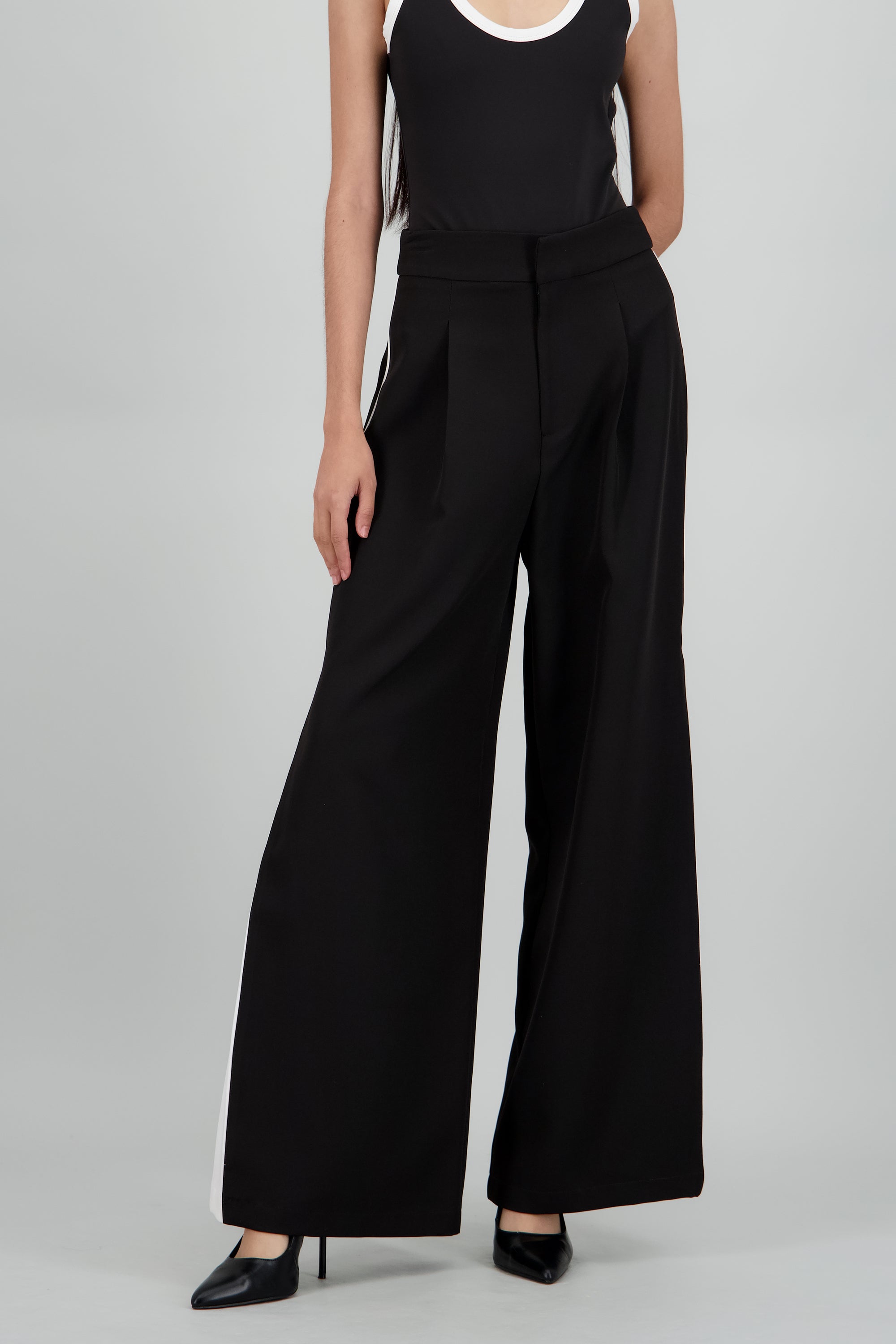 pantalon palazzo contraste NEGRO COMBO
