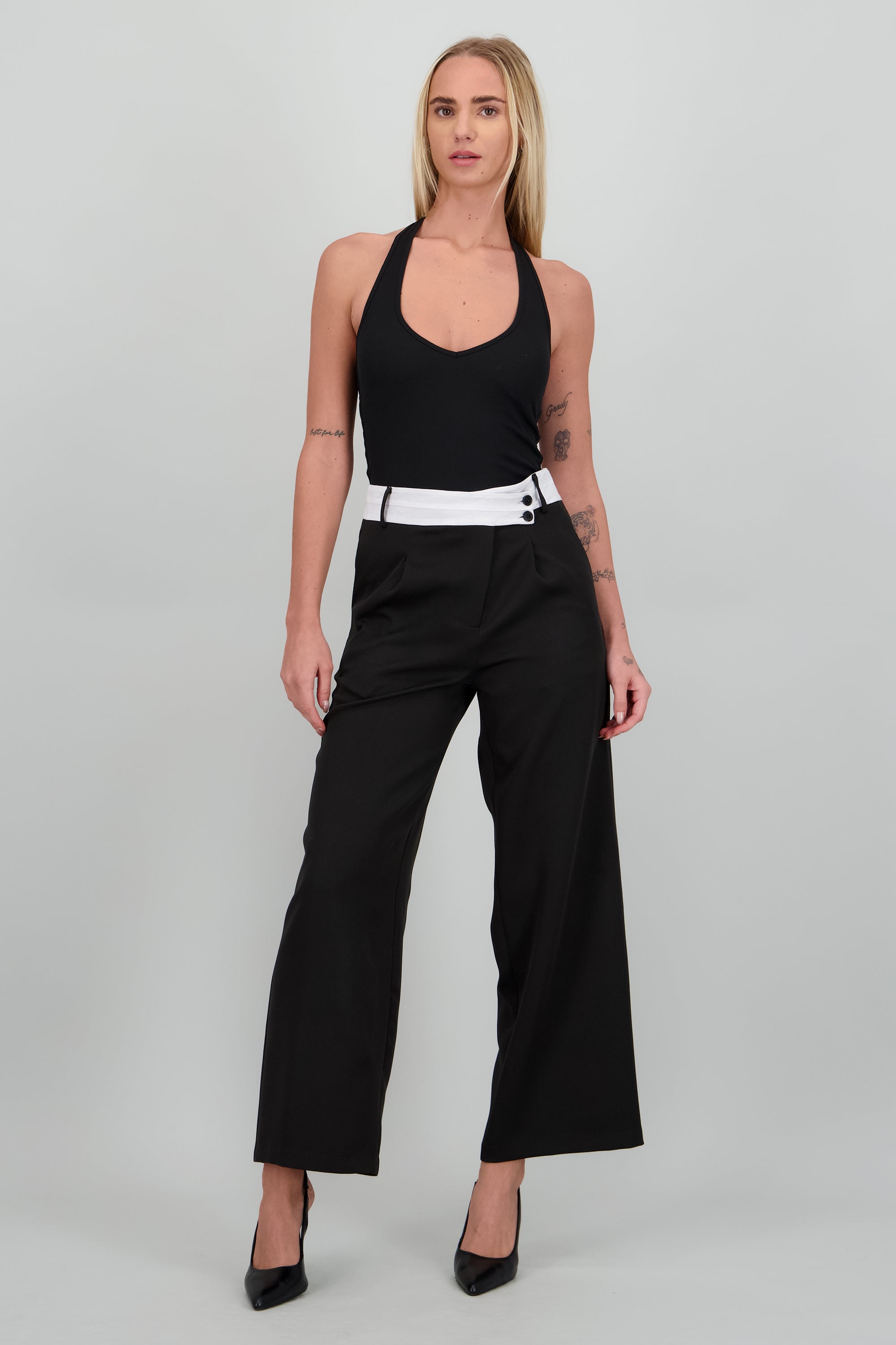 Pantalon amplio detalle pretina NEGRO COMBO