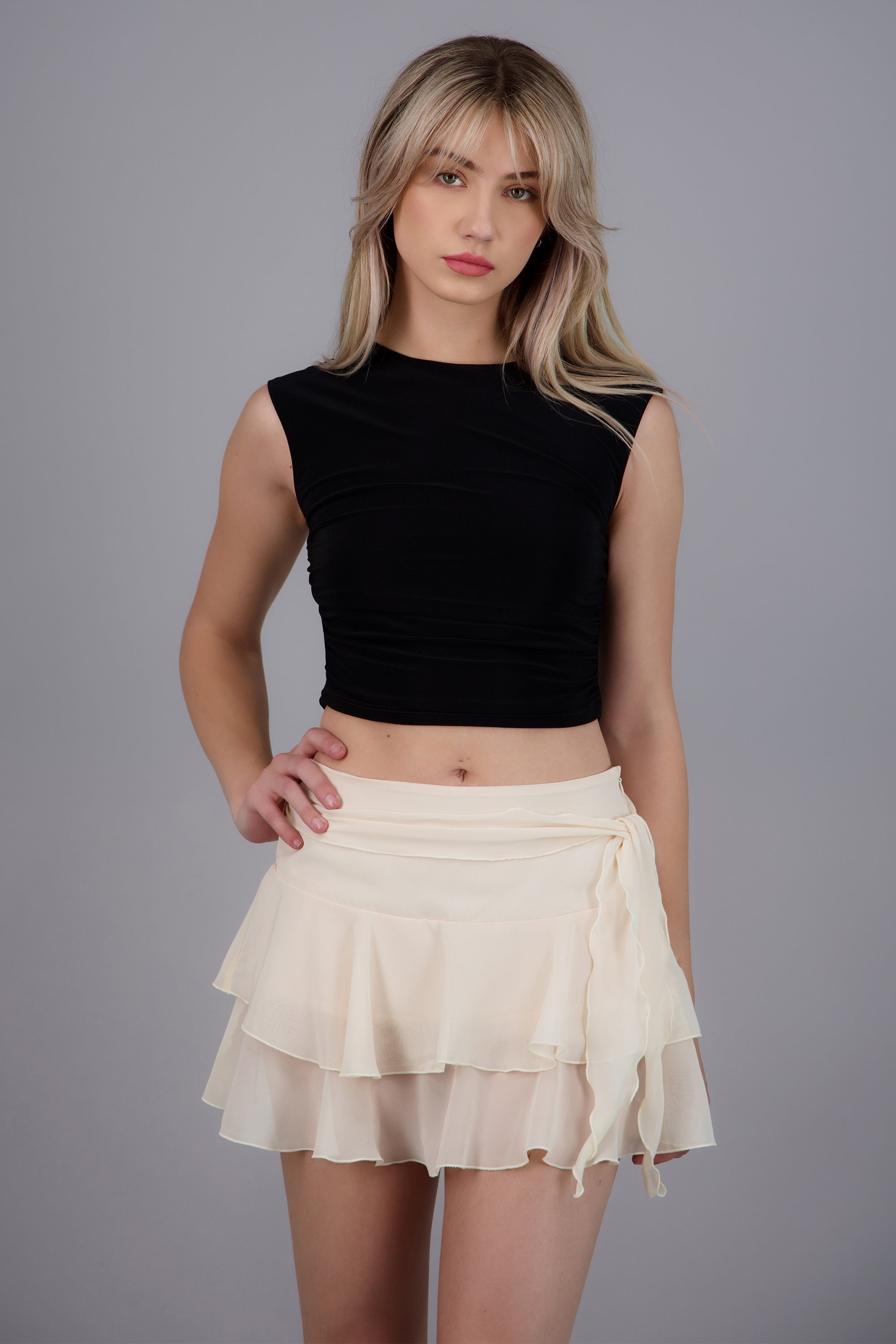 Top plisado detalle escote espalda NEGRO