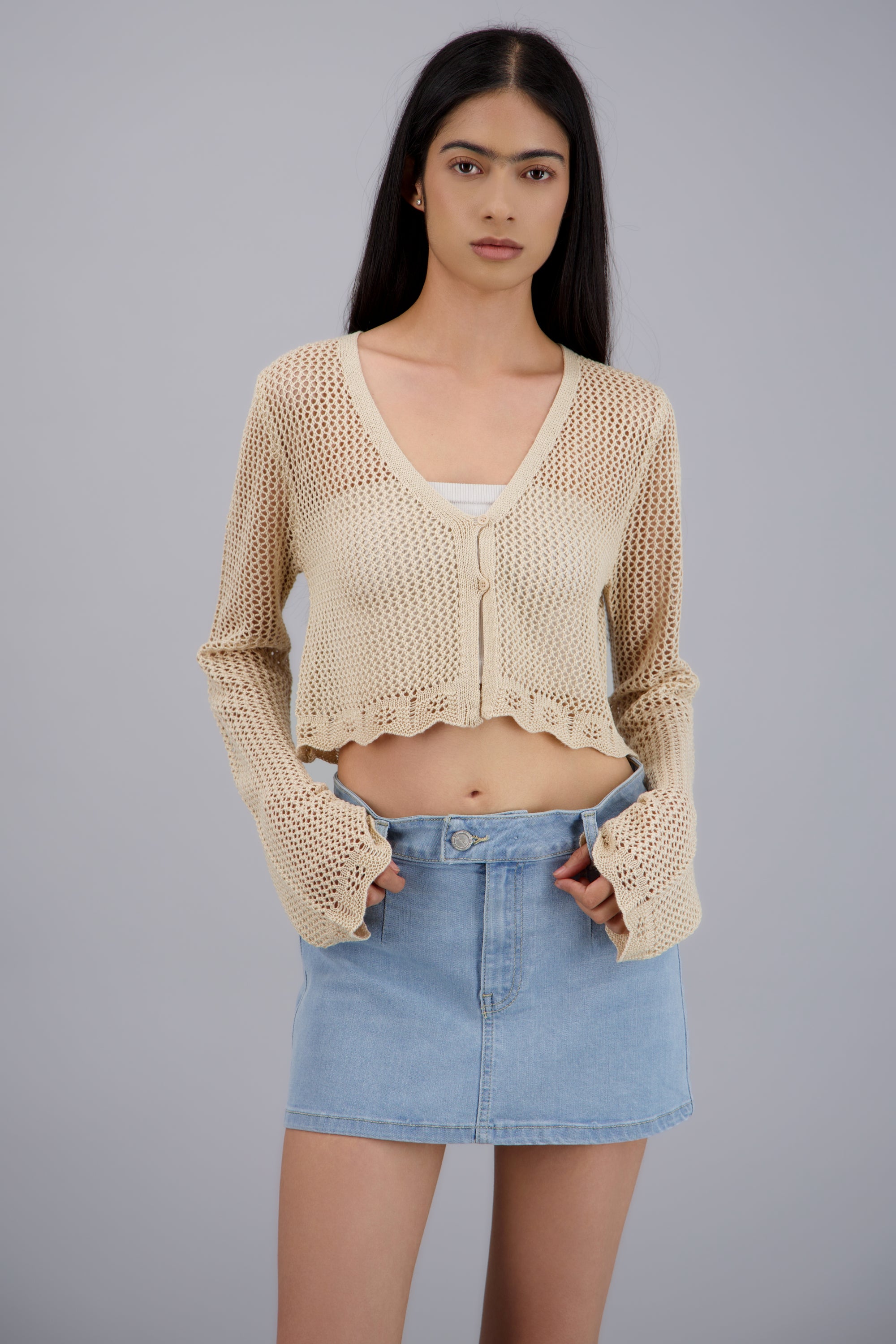 Cardigan tejido de punto ligero BEIGE