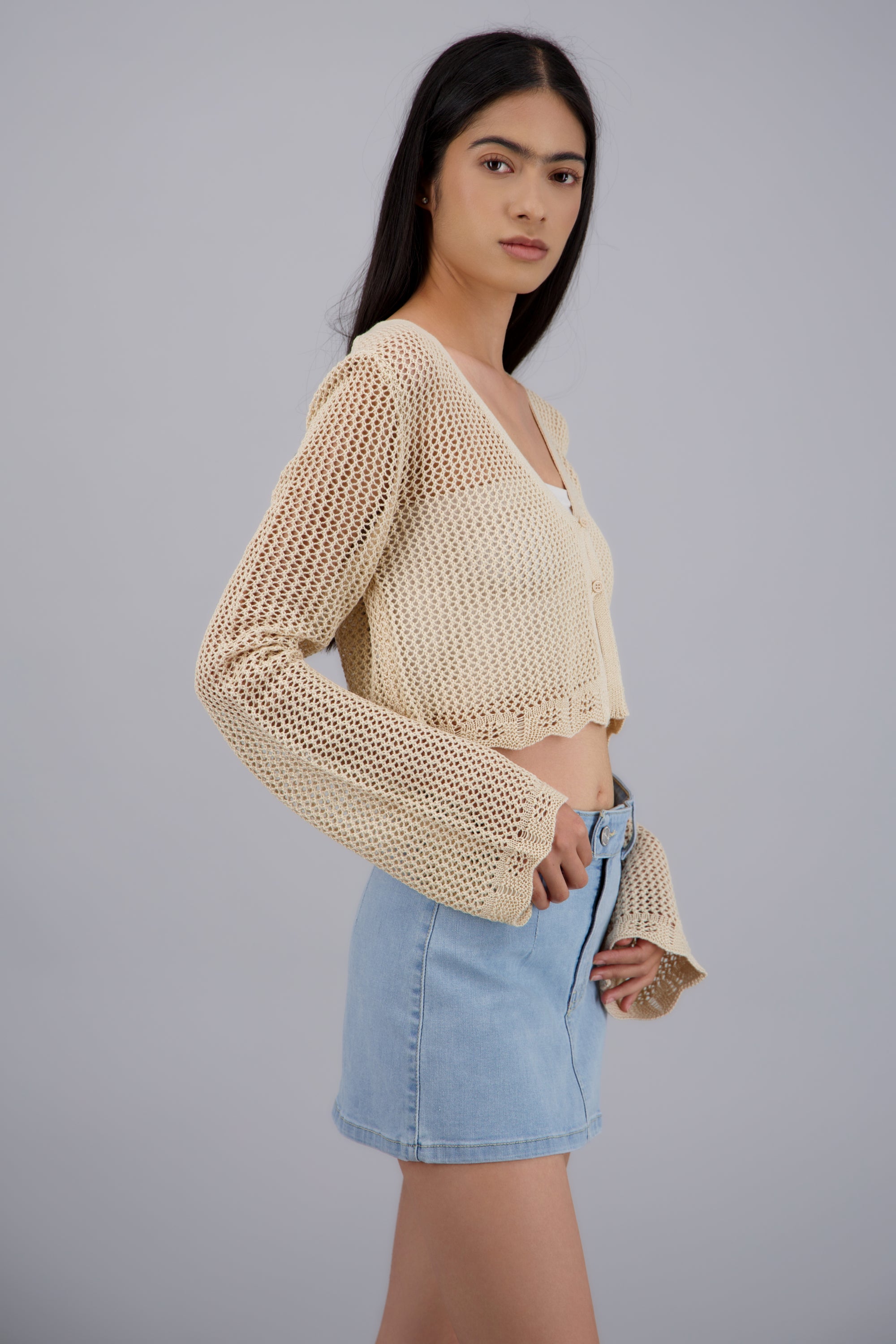Cardigan tejido de punto ligero BEIGE