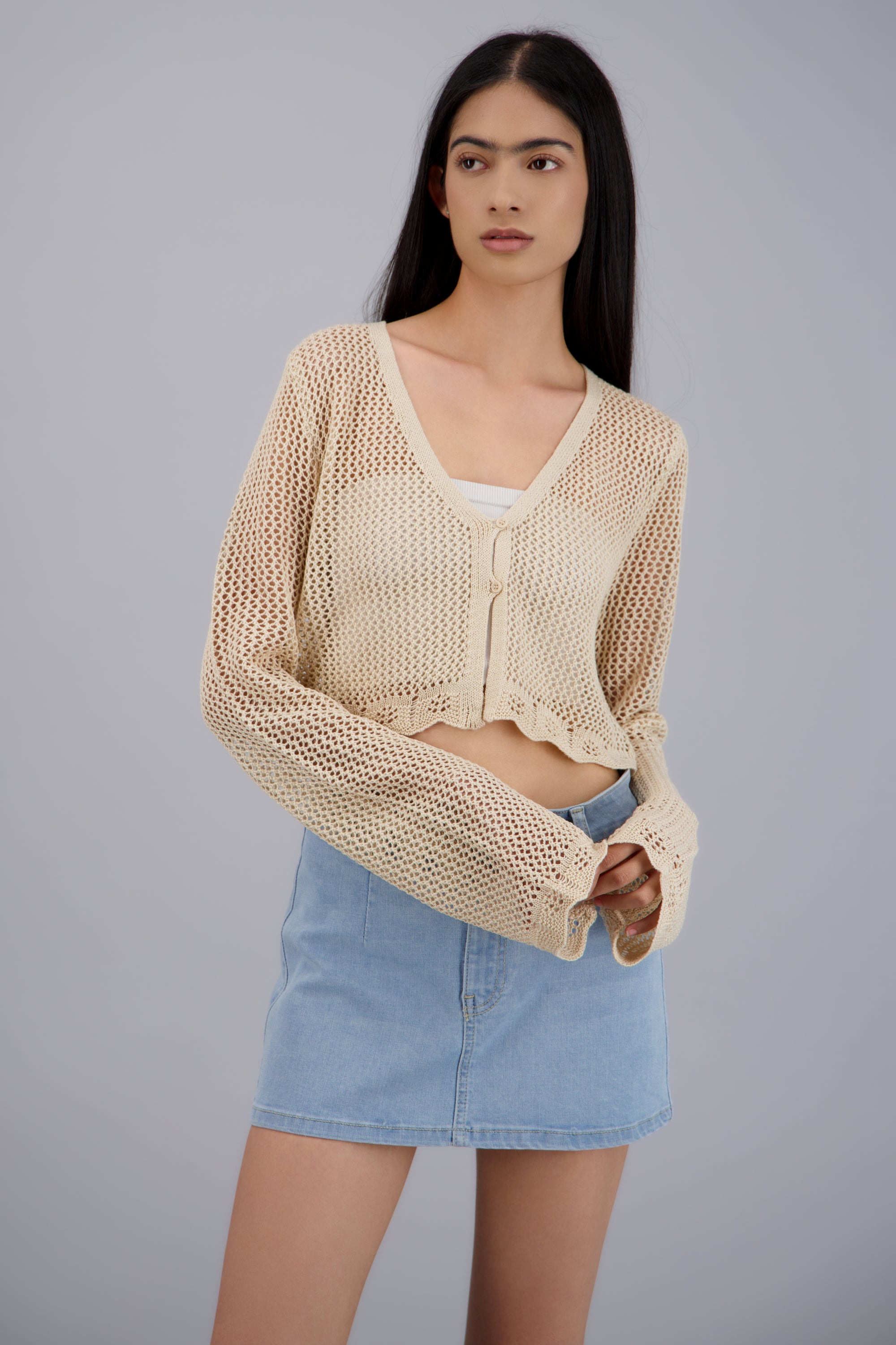 Cardigan tejido de punto ligero BEIGE