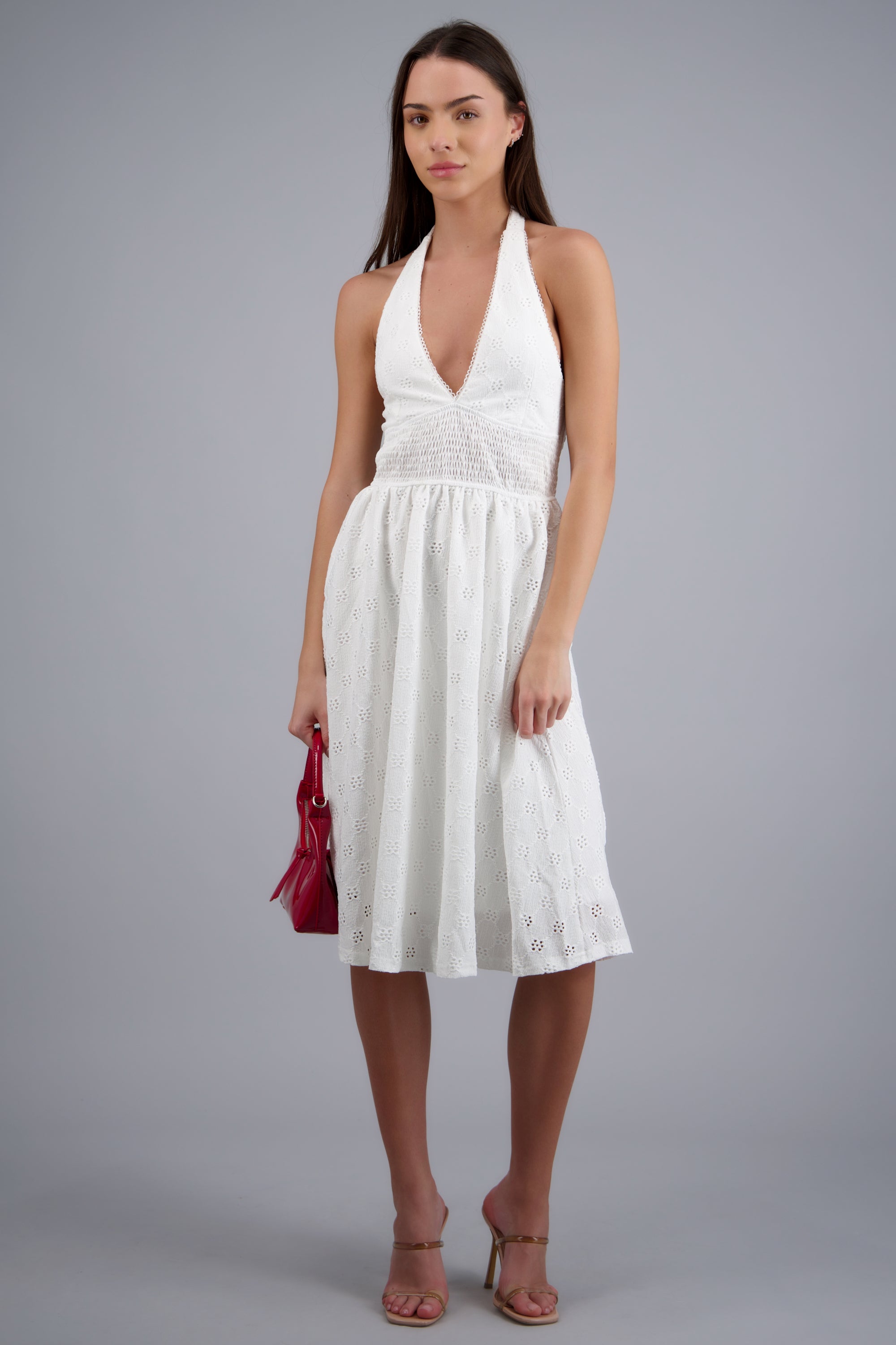 Vestido halter smock cintura BLANCO