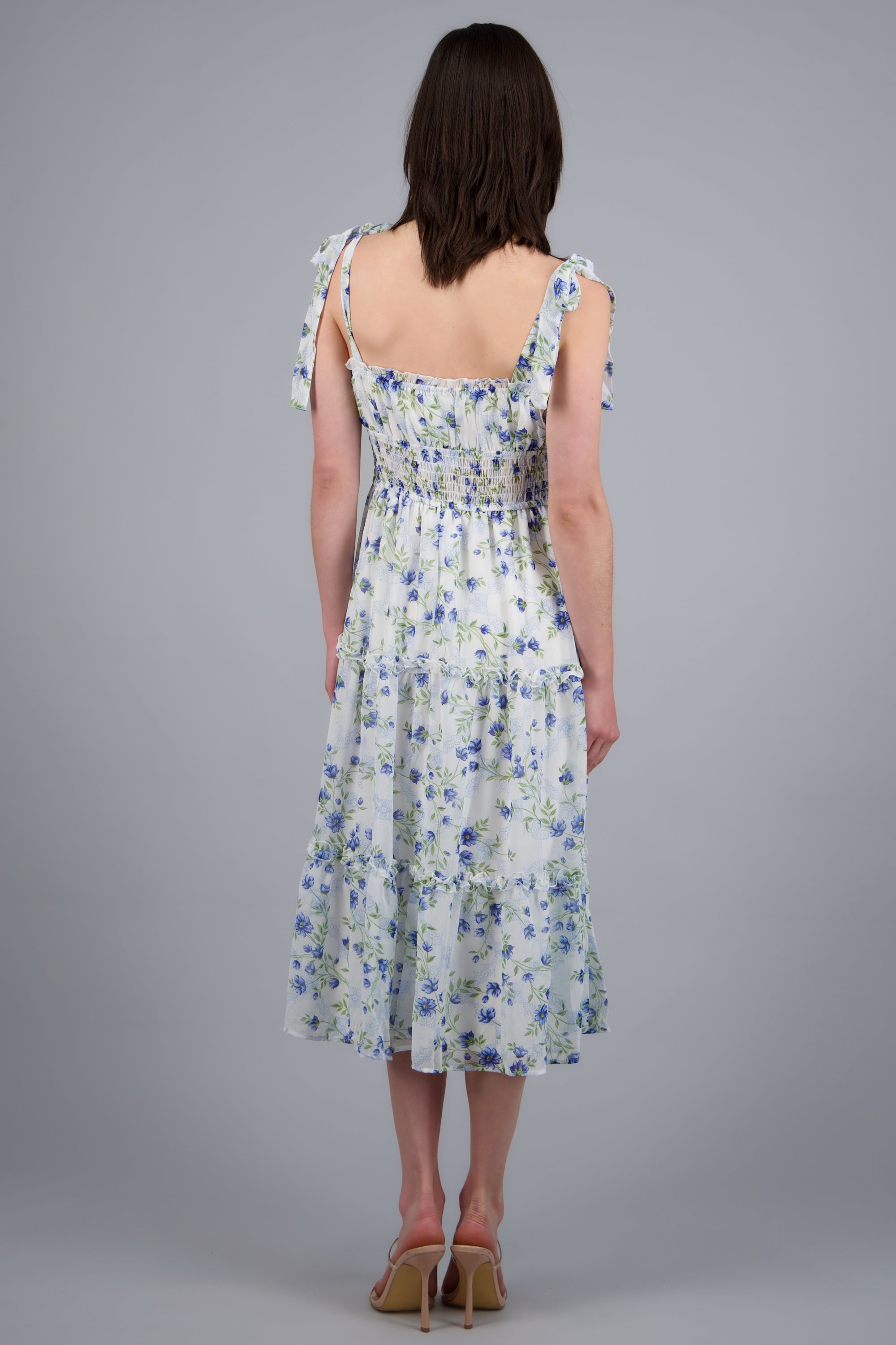 VESTIDO FLORES TIRANTES AMARRE BLANCO COMBO