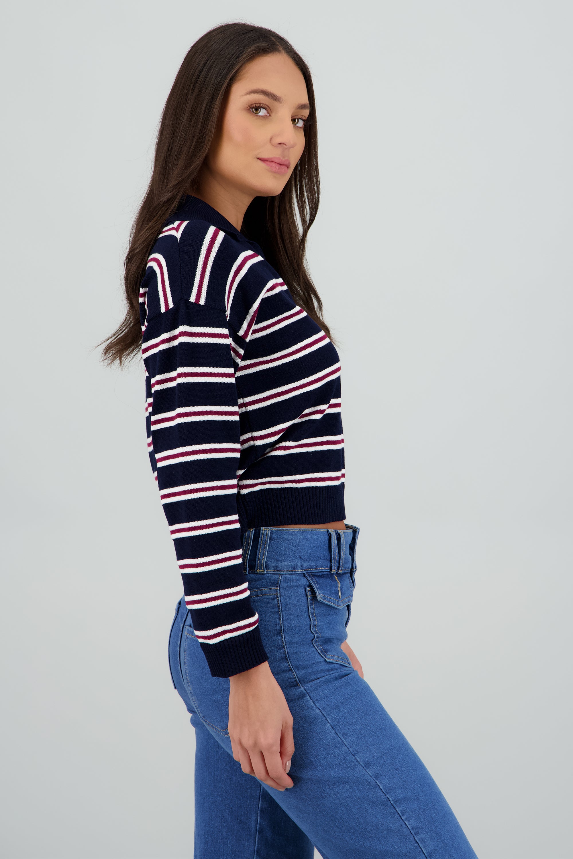 Sueter ligero cuello polo estampado rayas MARINO COMBO