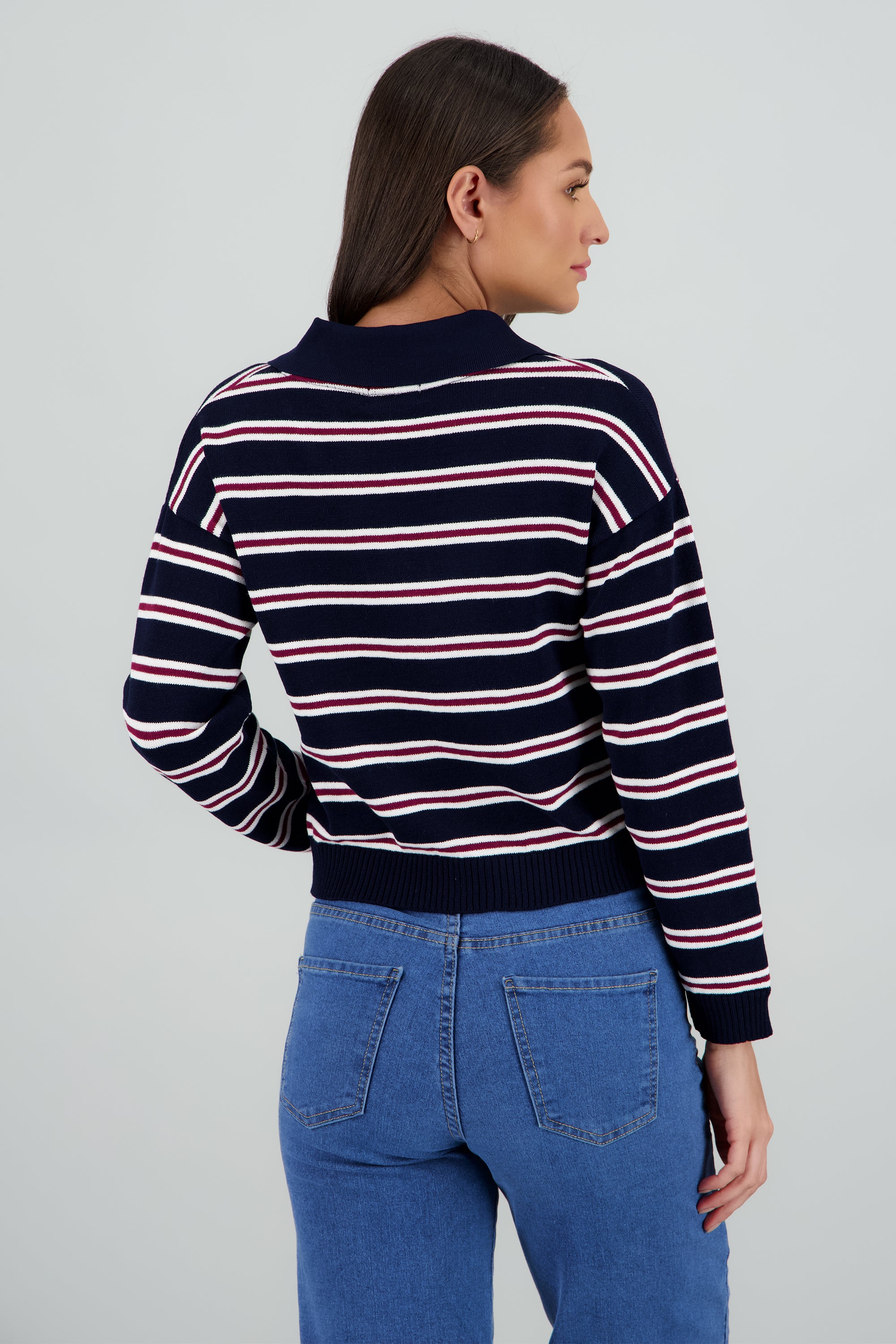 Sueter ligero cuello polo estampado rayas MARINO COMBO