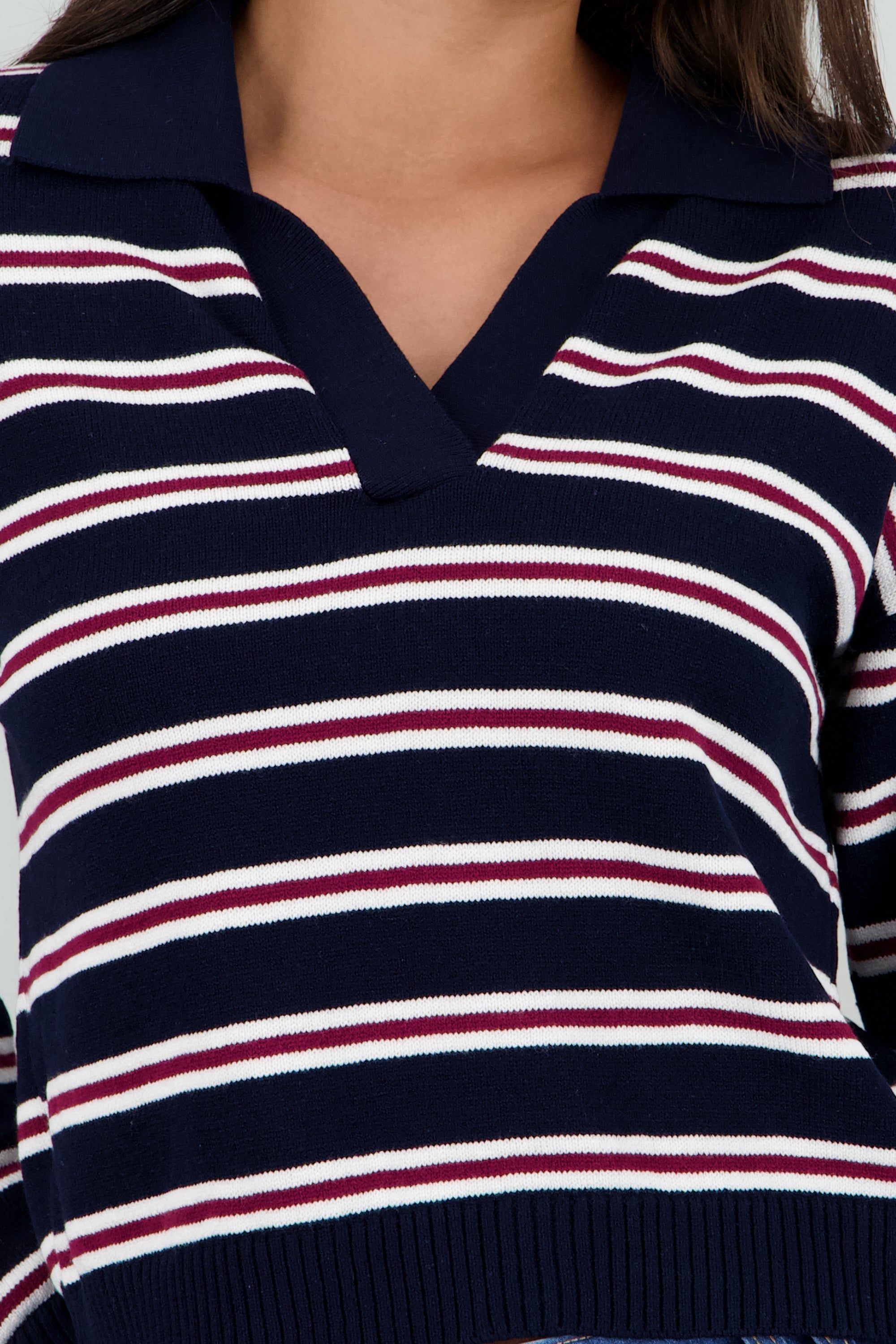 Sueter ligero cuello polo estampado rayas MARINO COMBO