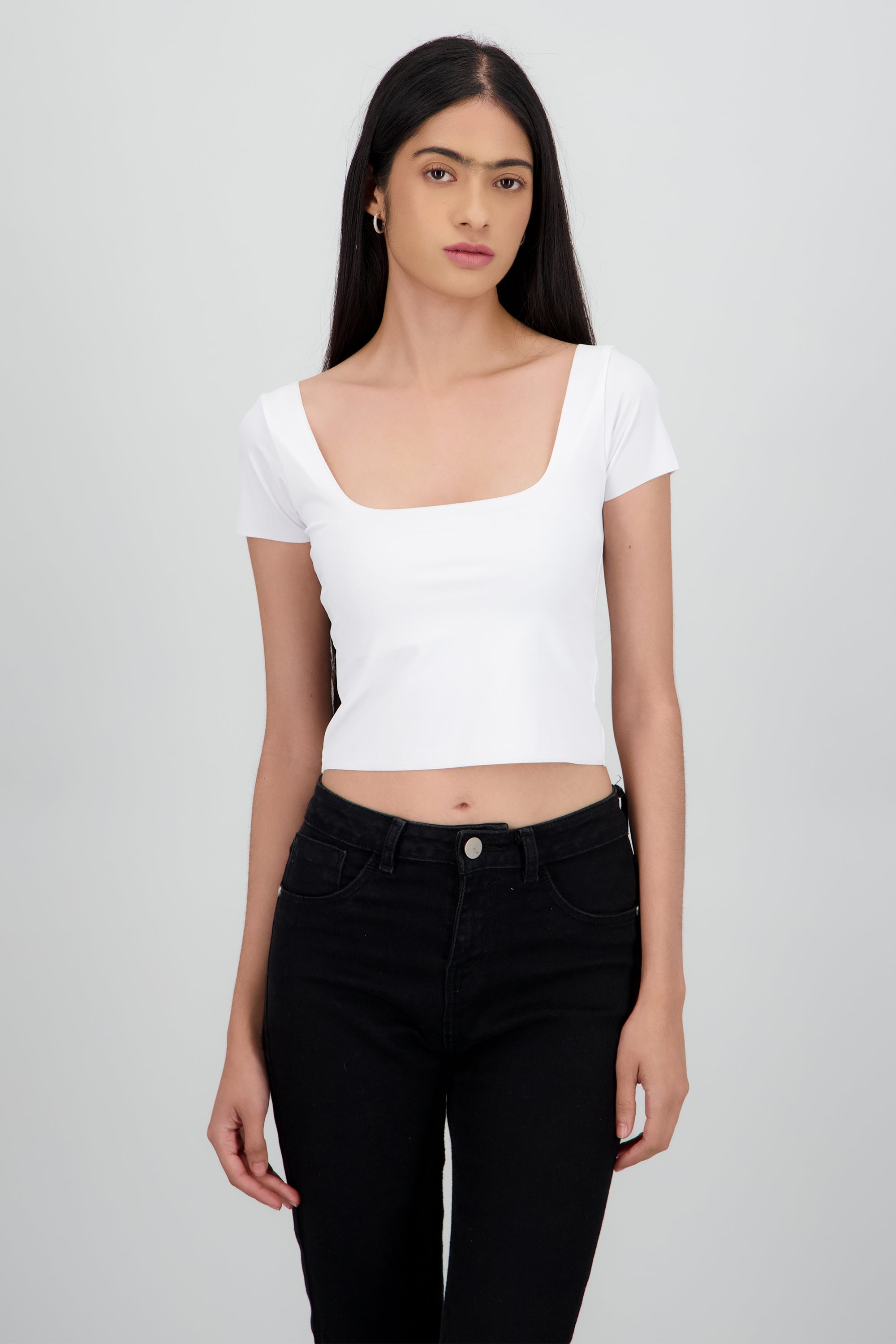 Top escote cuadrado doble tel BLANCO