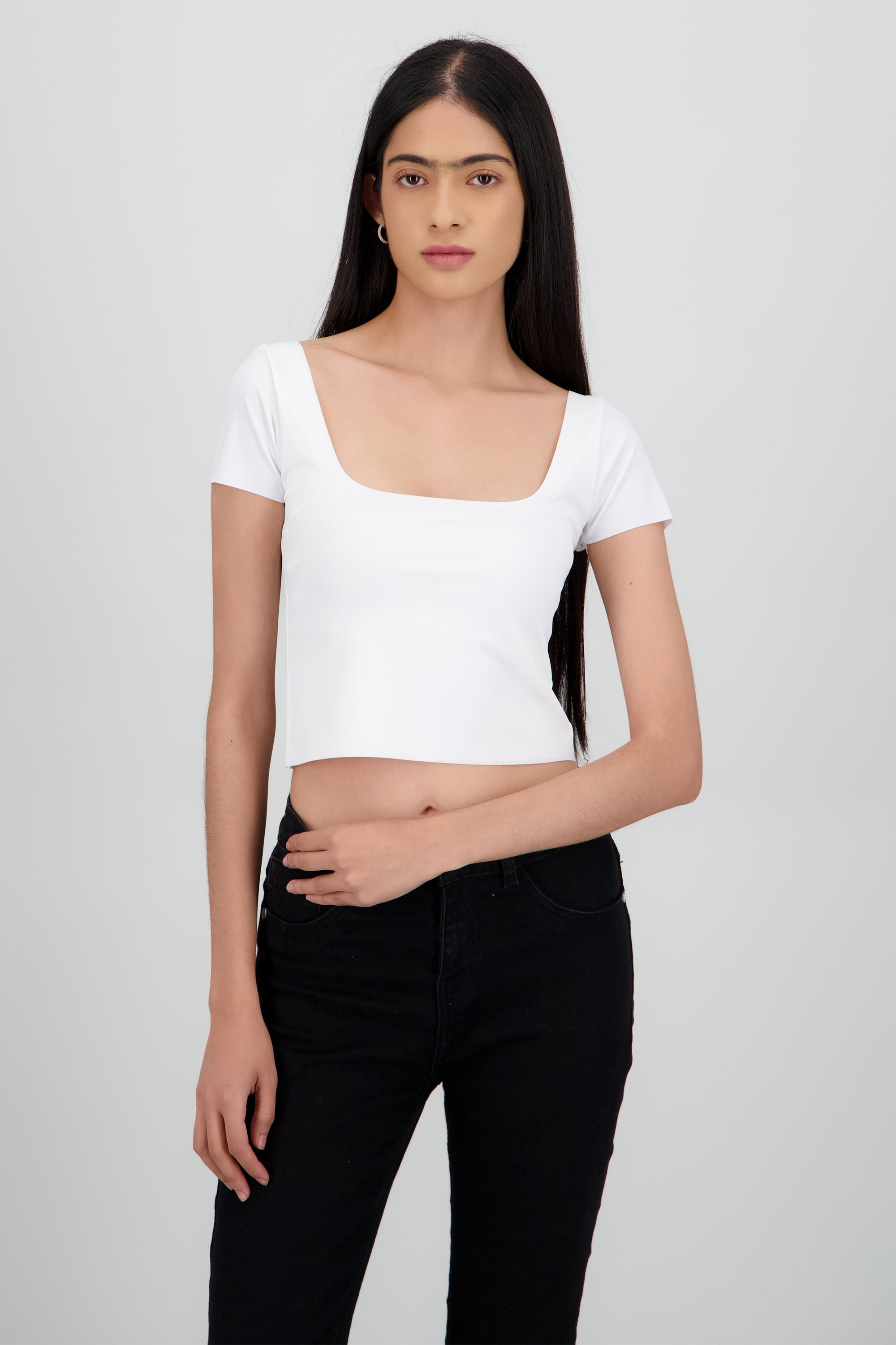 Top escote cuadrado doble tel BLANCO