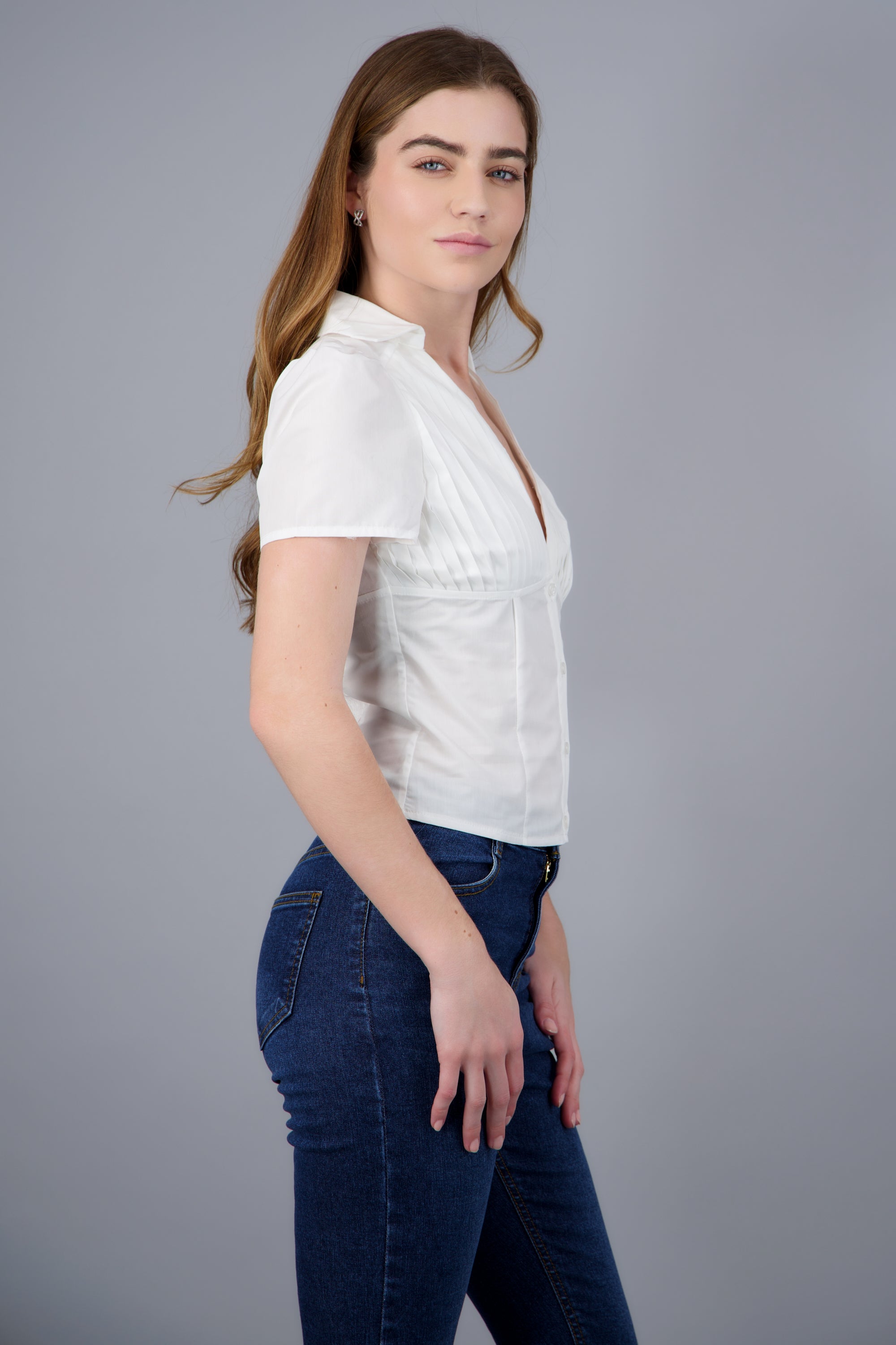 BLUSA M/C DETALLE PLISADO BLANCO