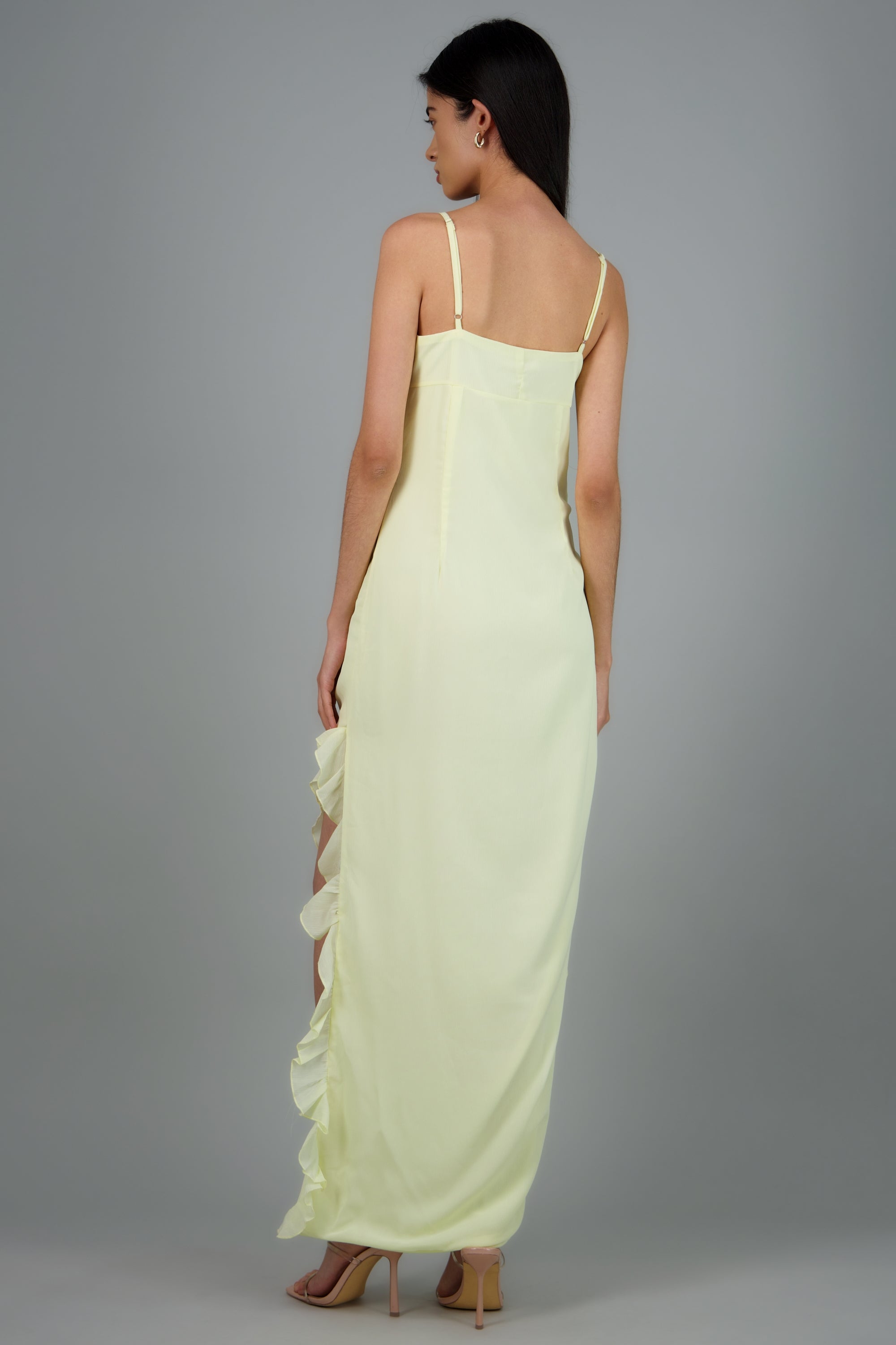 Vestido maxi de tirantes con olanes boho AMARILLO PASTEL