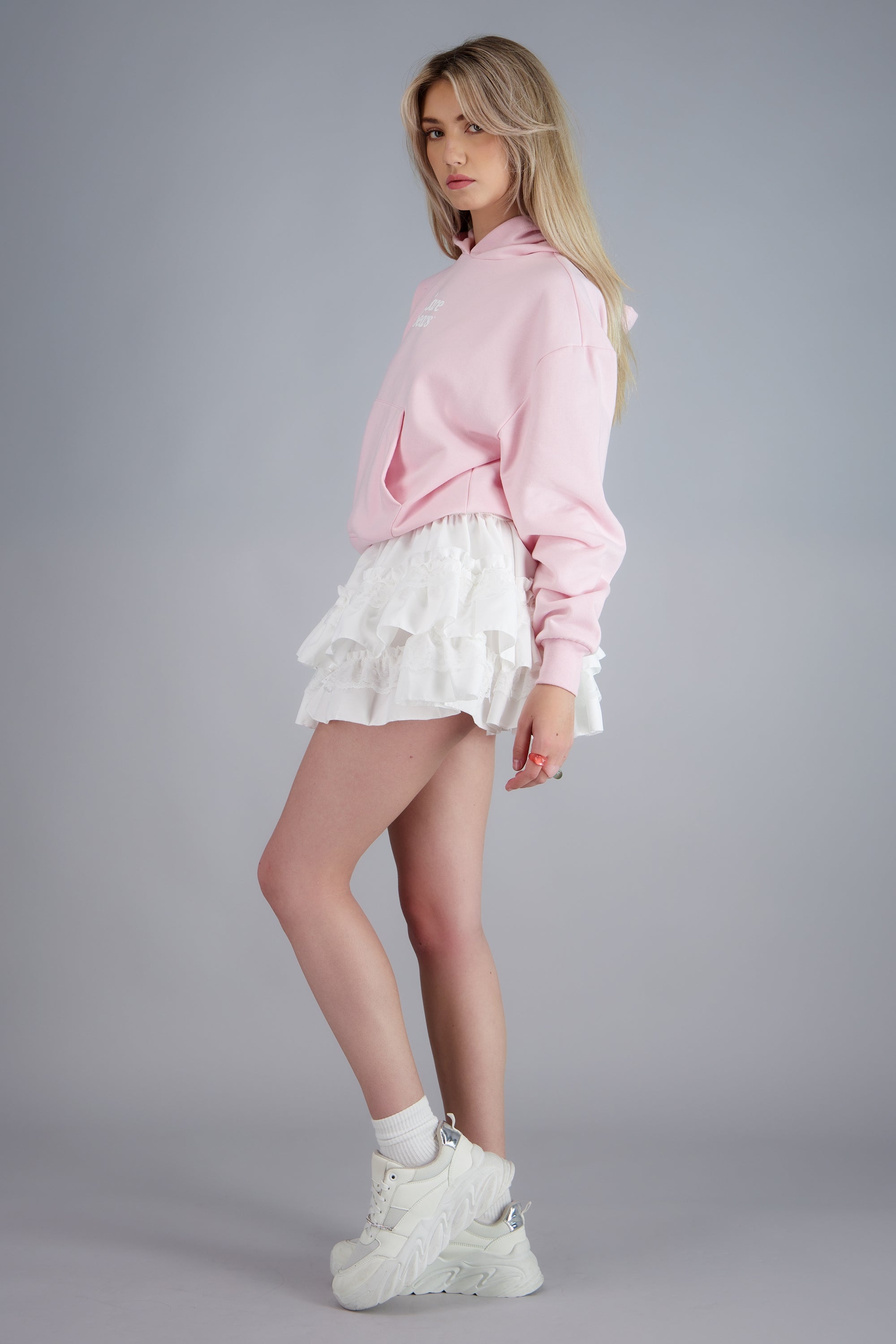 Mini falda olanes con encaje BLANCO