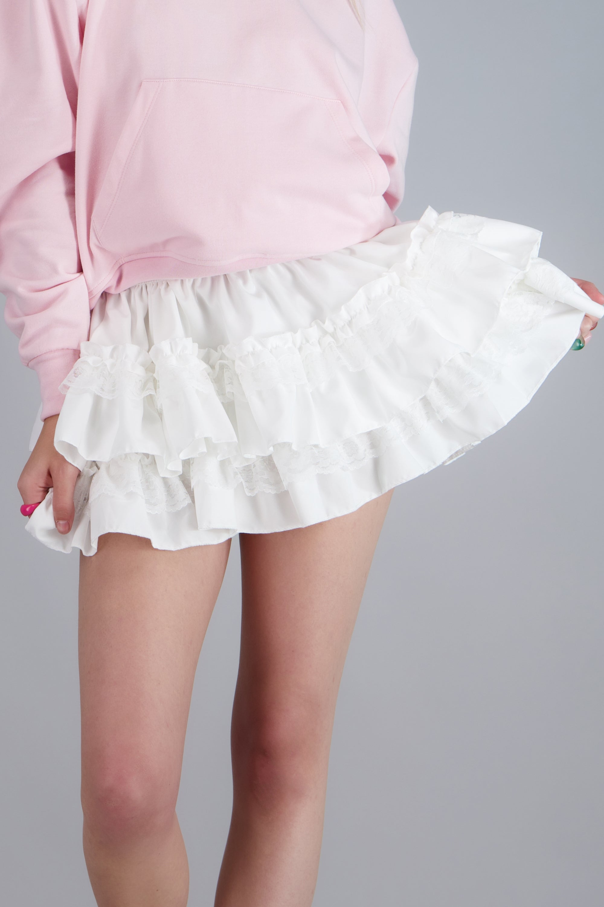 Mini falda olanes con encaje BLANCO