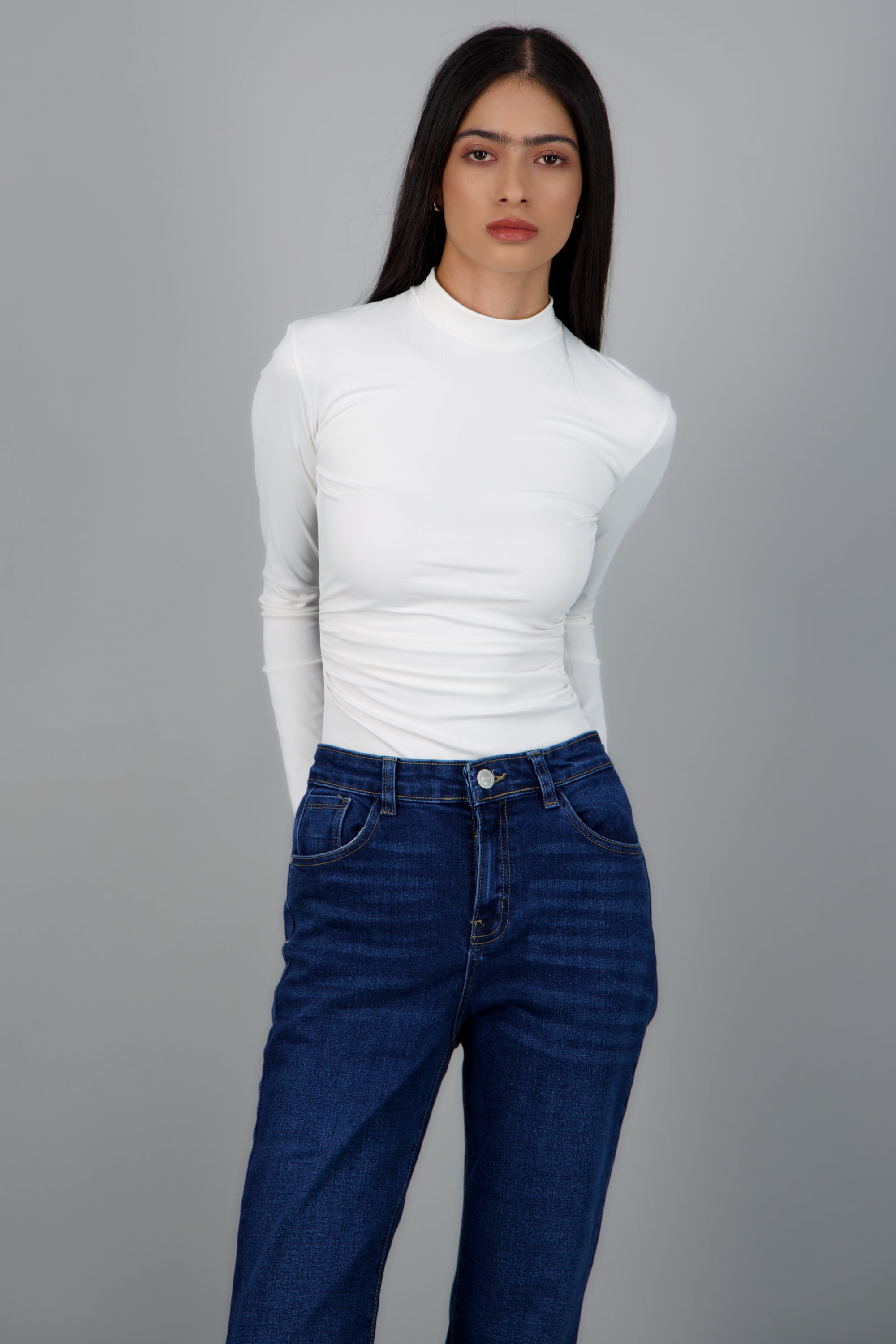 Body cuello alto detalle drapeado BLANCO