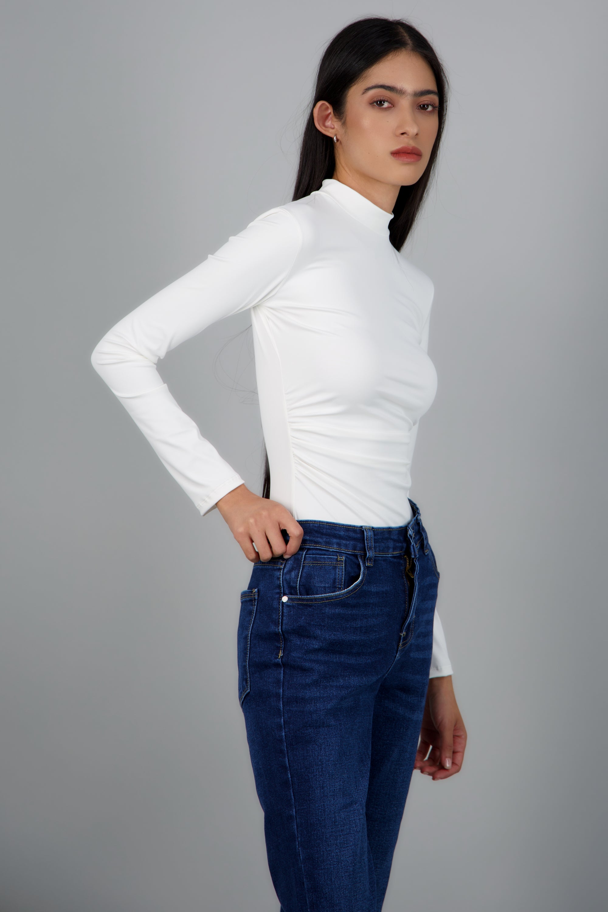 Body cuello alto detalle drapeado BLANCO