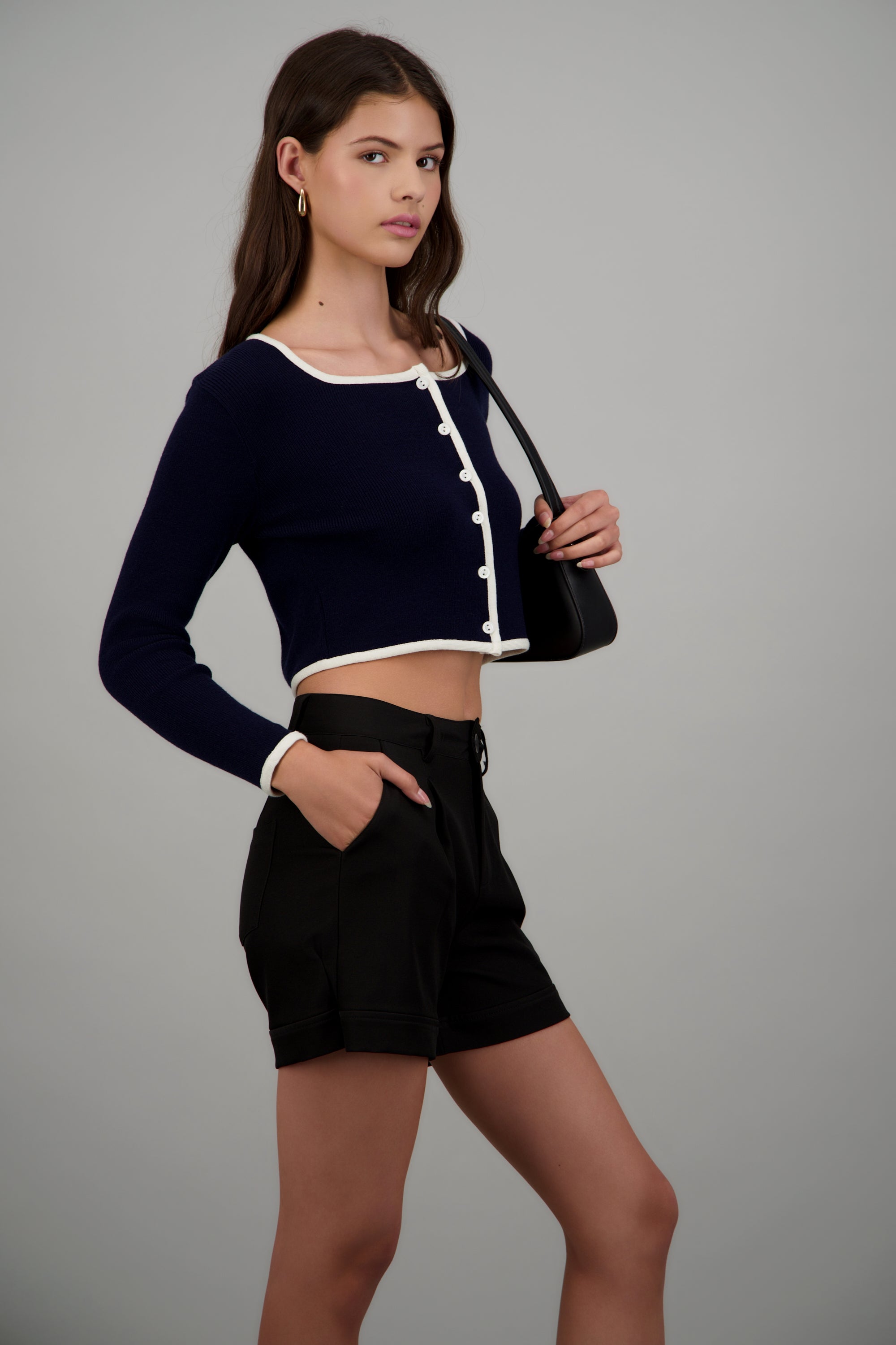 Cardigan escote cuadrado contraste MARINO