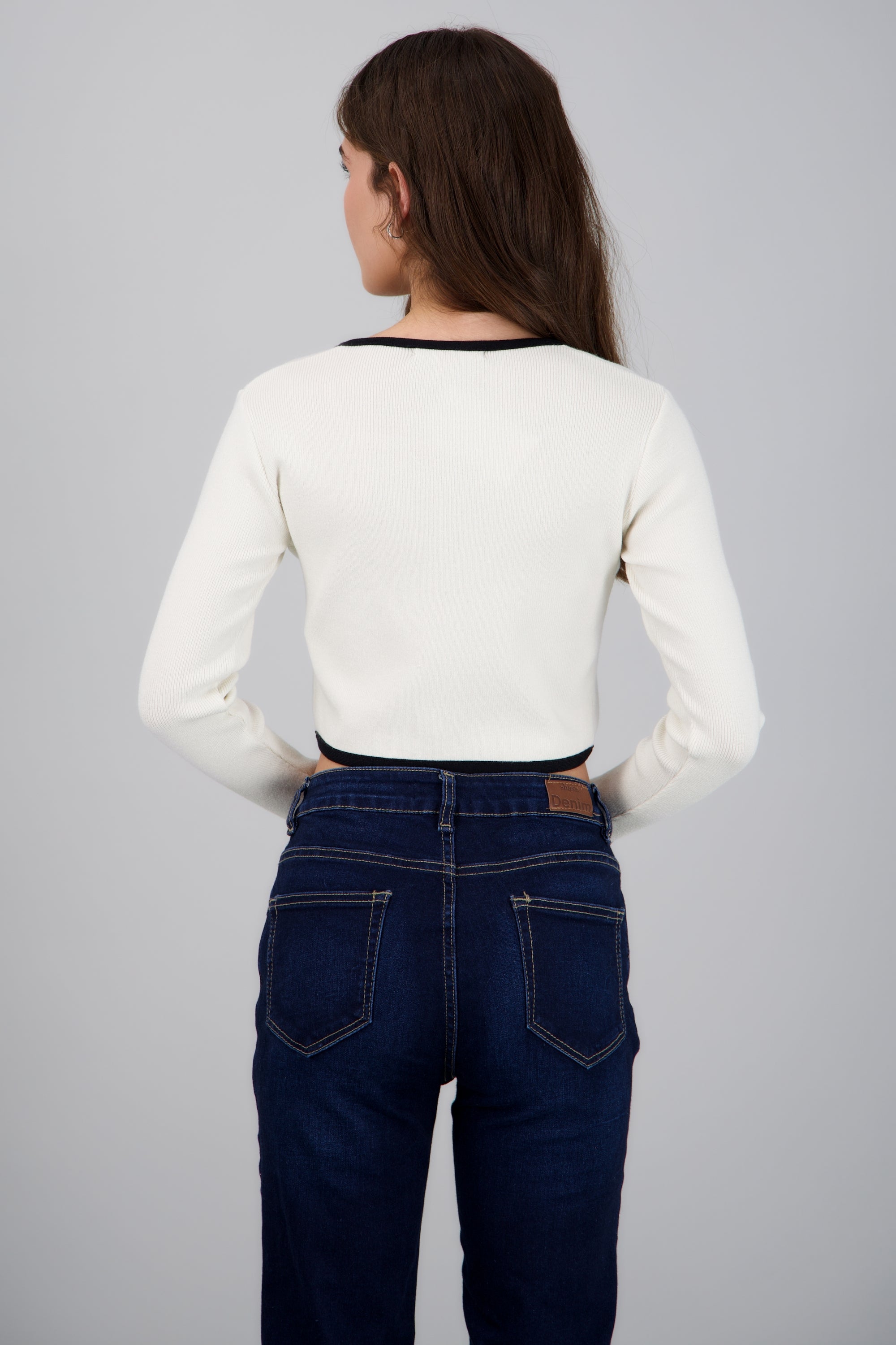 Cardigan escote cuadrado contraste HUESO