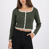 Cardigan escote cuadrado contraste