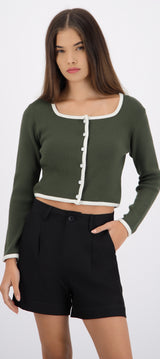 Cardigan escote cuadrado contraste