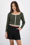 Cardigan escote cuadrado contraste