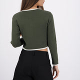 Cardigan escote cuadrado contraste