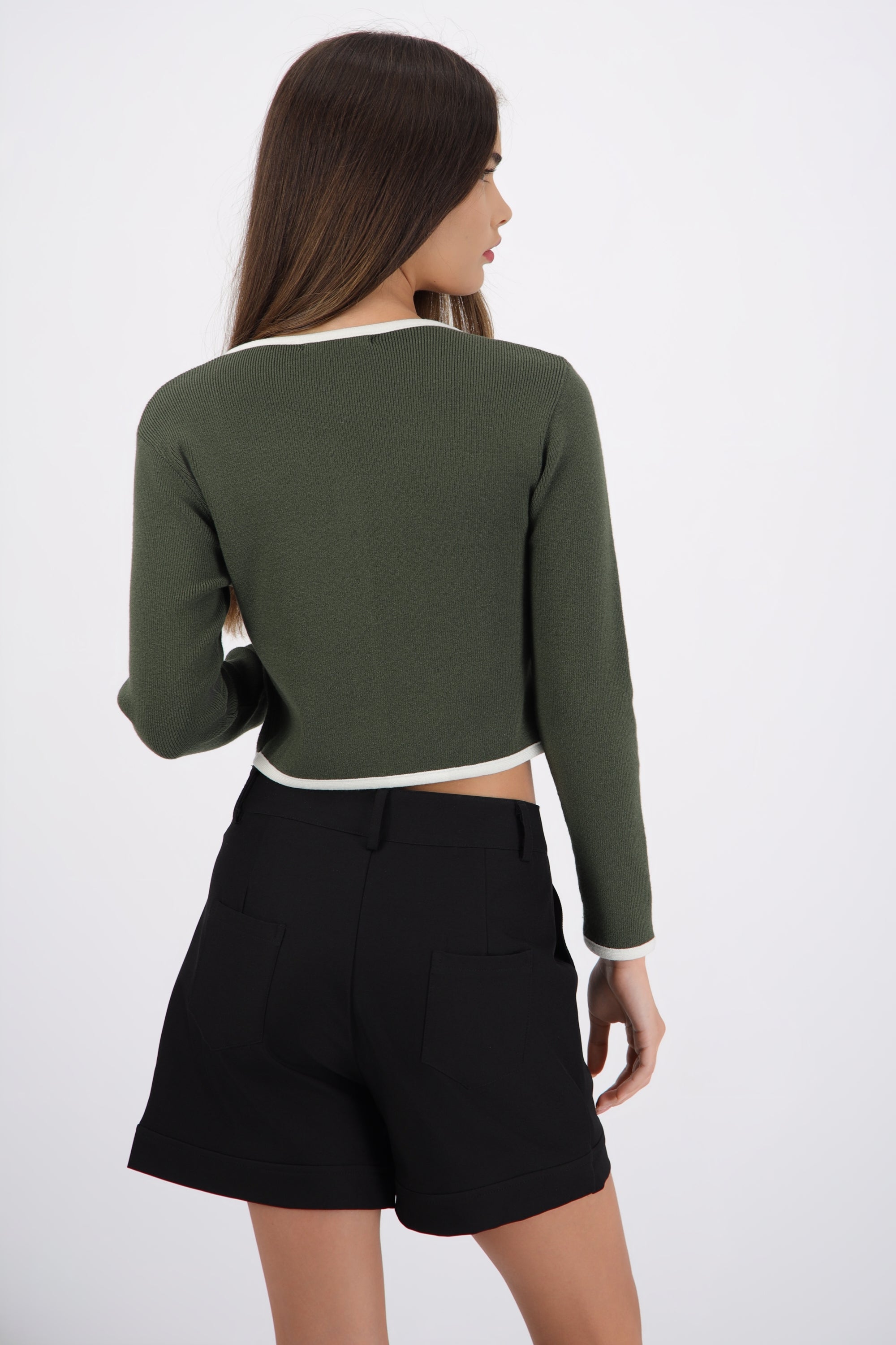 Cardigan escote cuadrado contraste