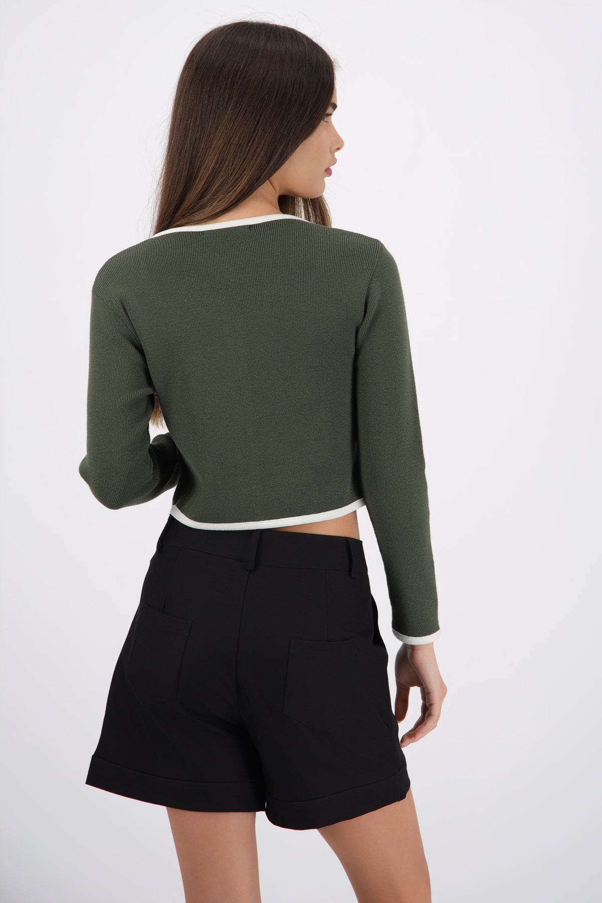 Cardigan escote cuadrado contraste OLIVO