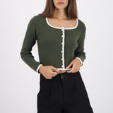 Cardigan escote cuadrado contraste