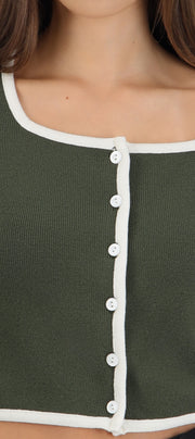 Cardigan escote cuadrado contraste
