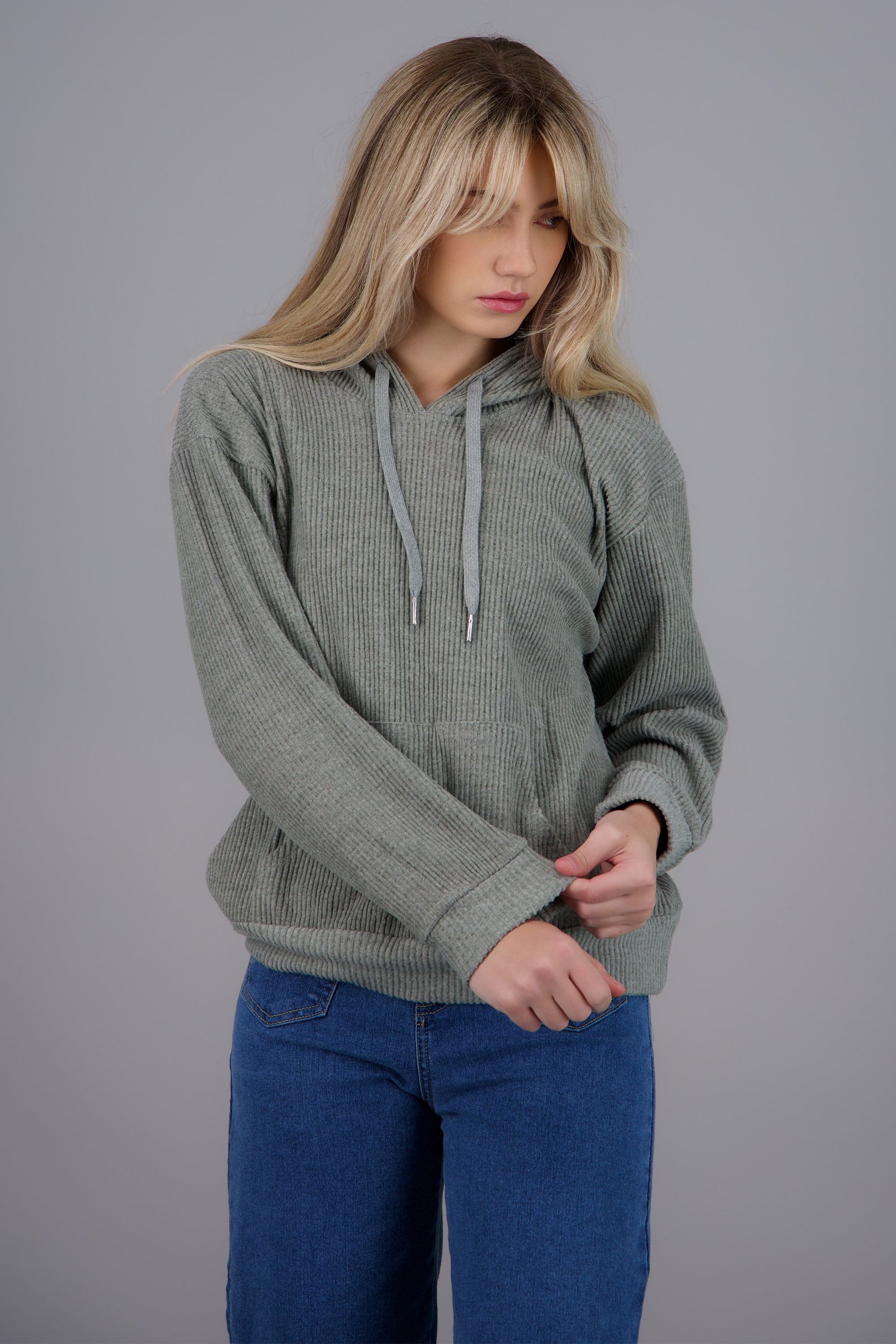 Hoodie de rib GRIS