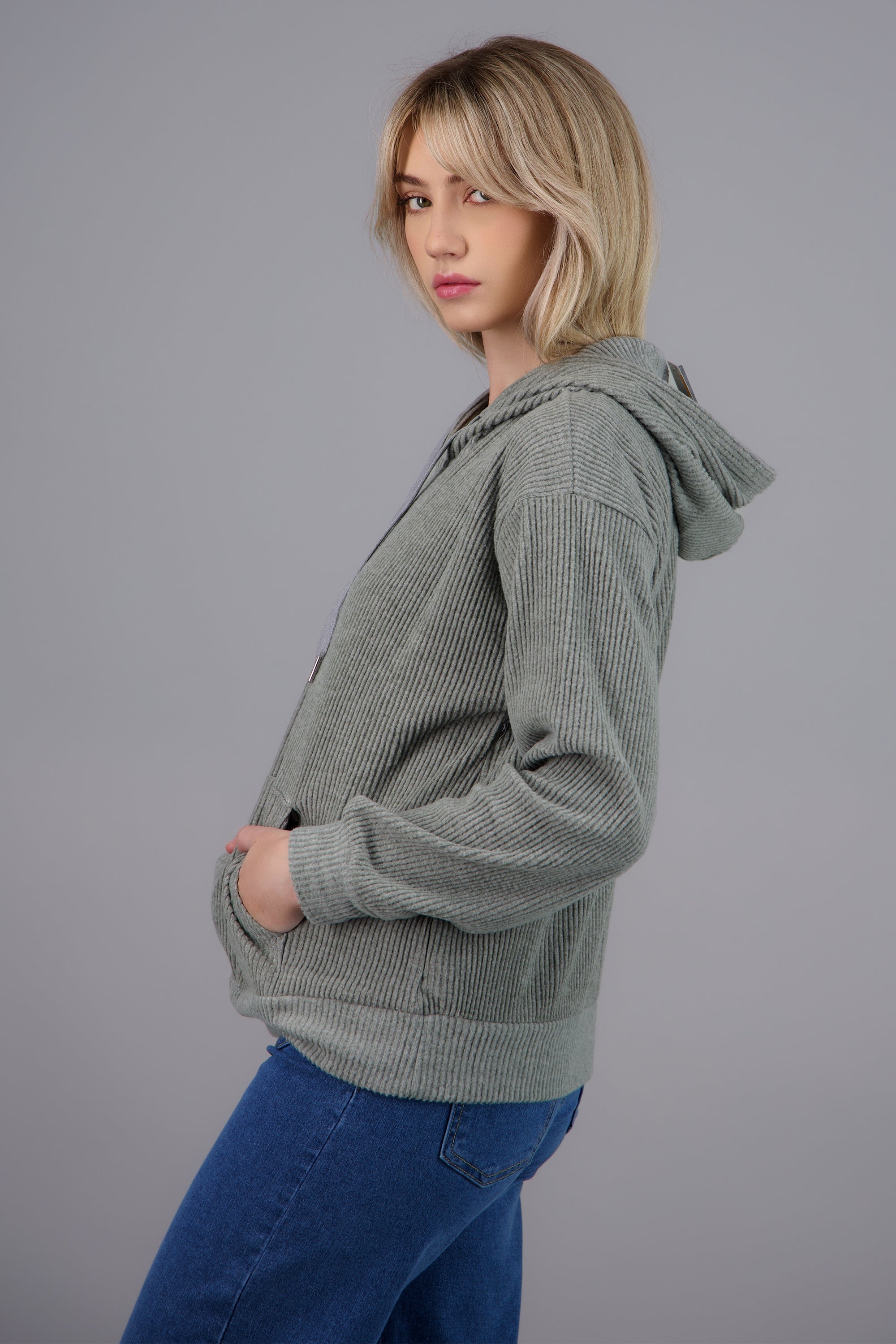 Hoodie de rib GRIS
