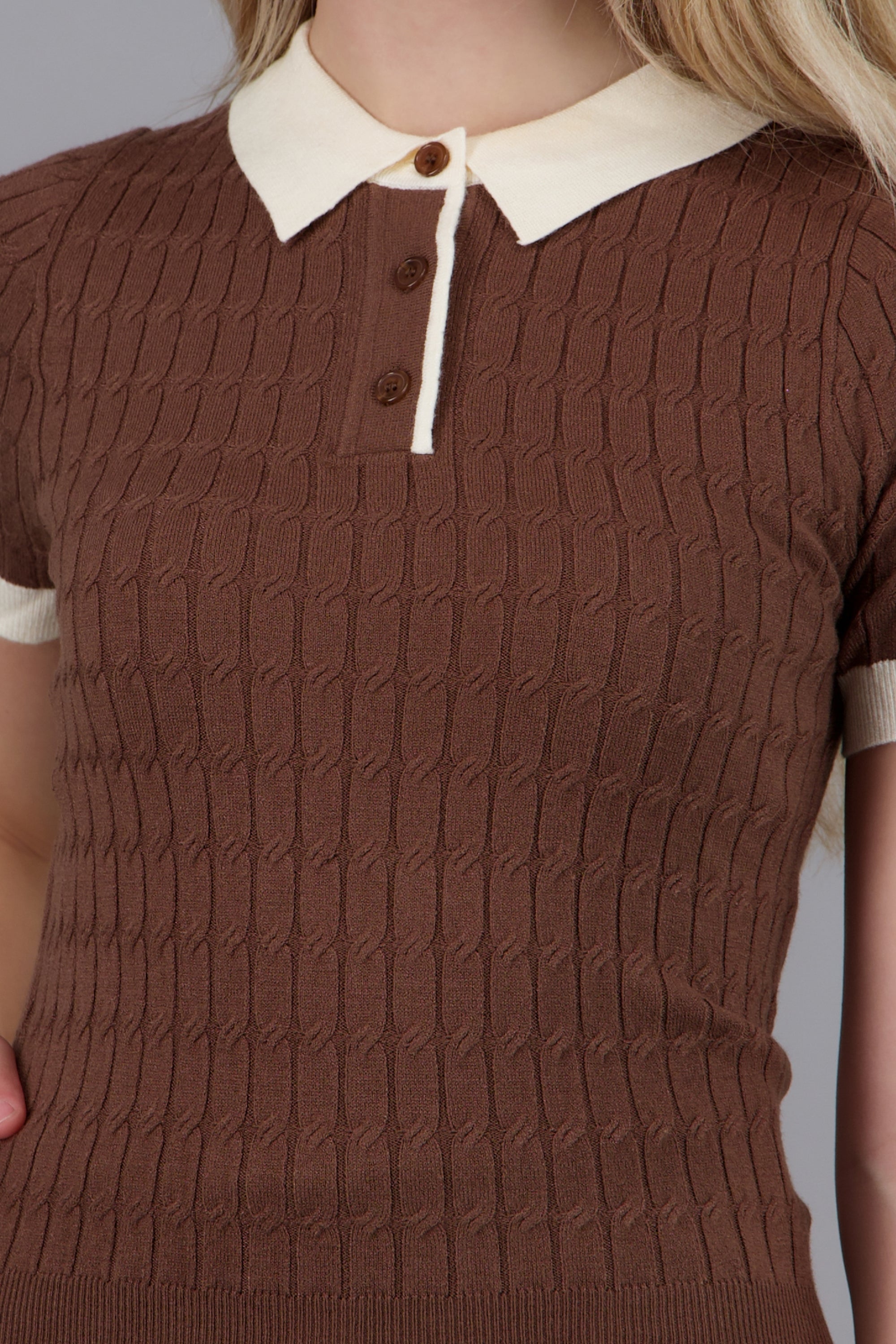 Top tejido detalle contraste CAFE COMBO