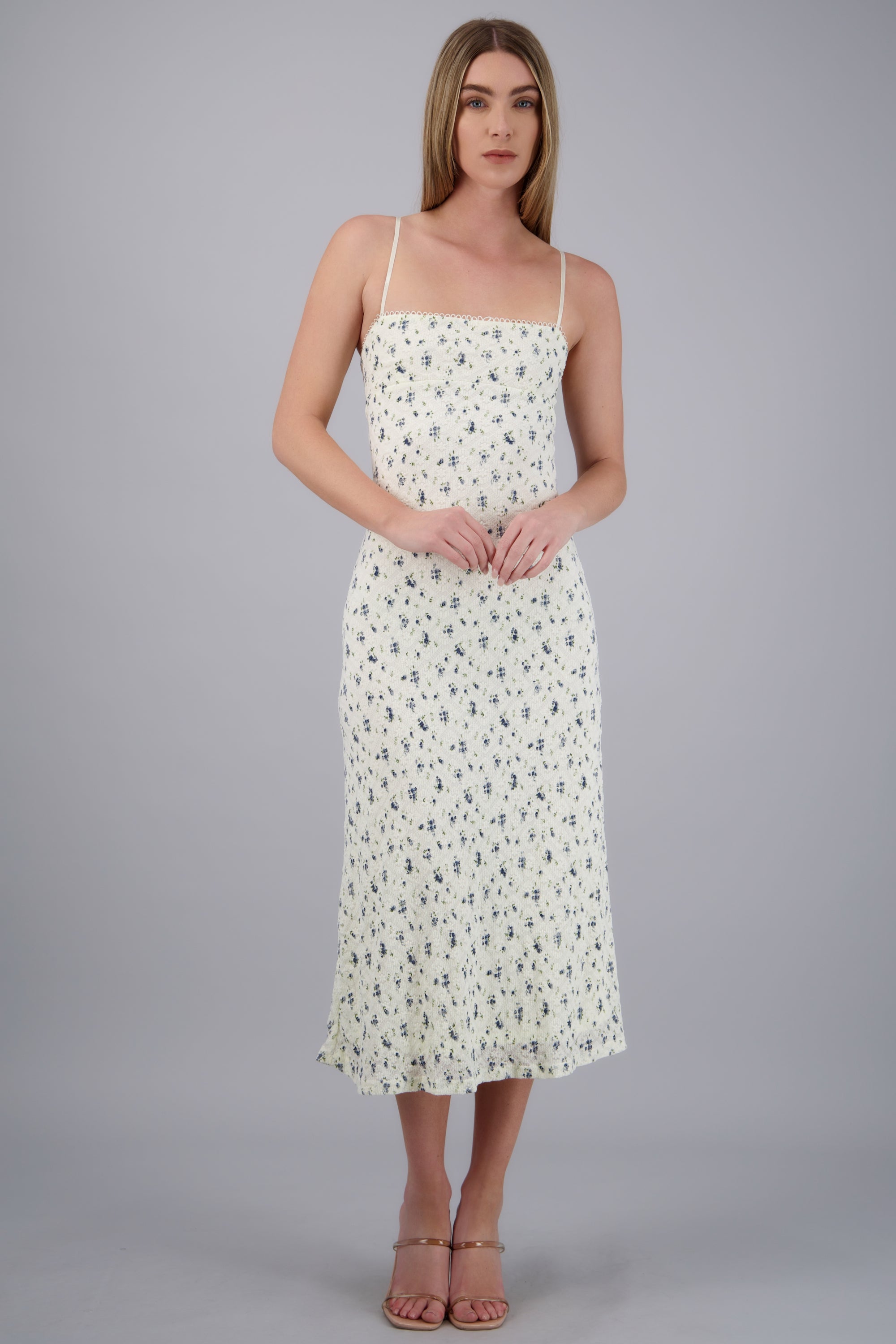 Vestido bodycon encaje y flores BLANCO COMBO