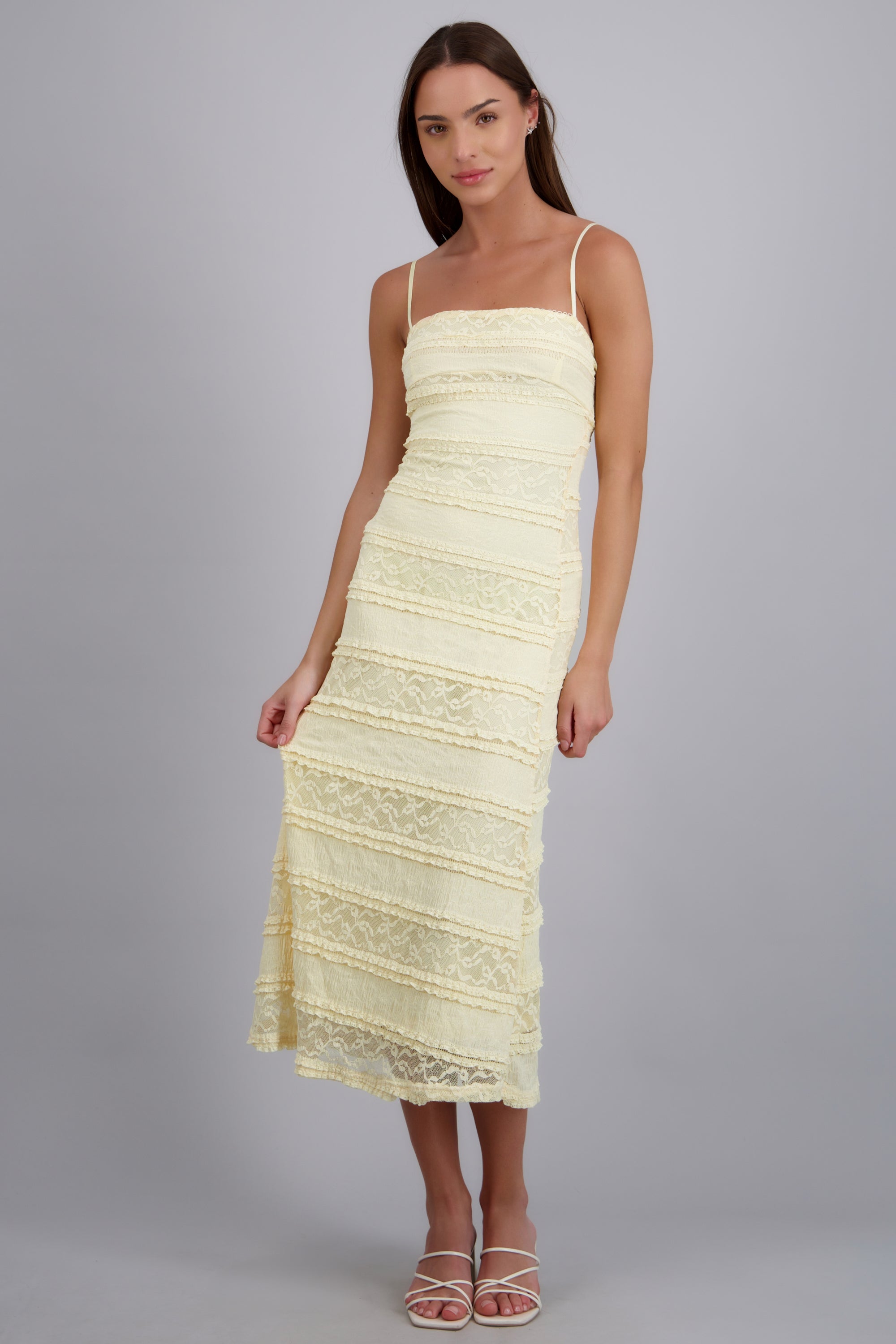 Vestido encaje maxi bodycon AMARILLO PASTEL