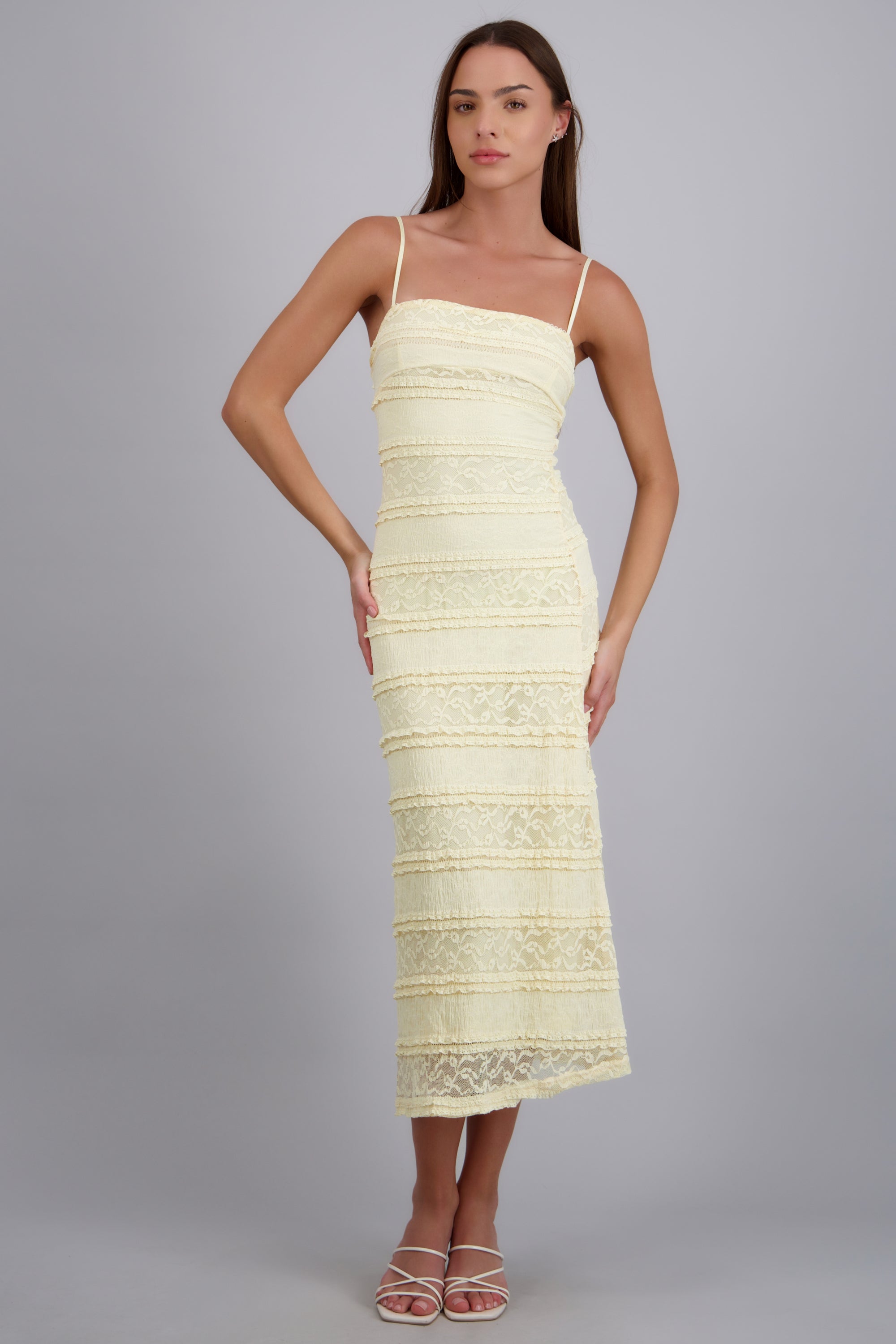 Vestido encaje maxi bodycon AMARILLO PASTEL