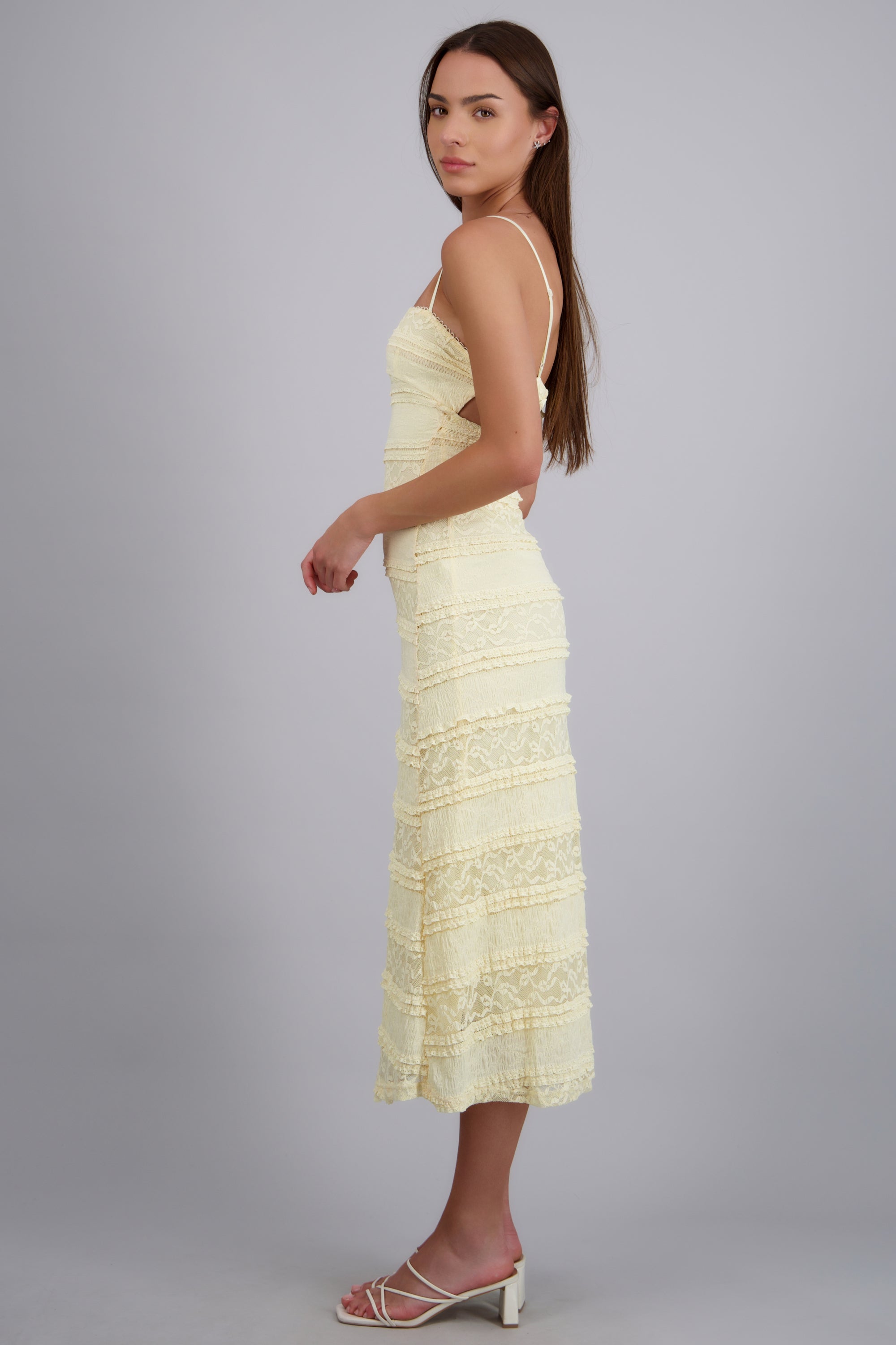 Vestido encaje maxi bodycon AMARILLO PASTEL
