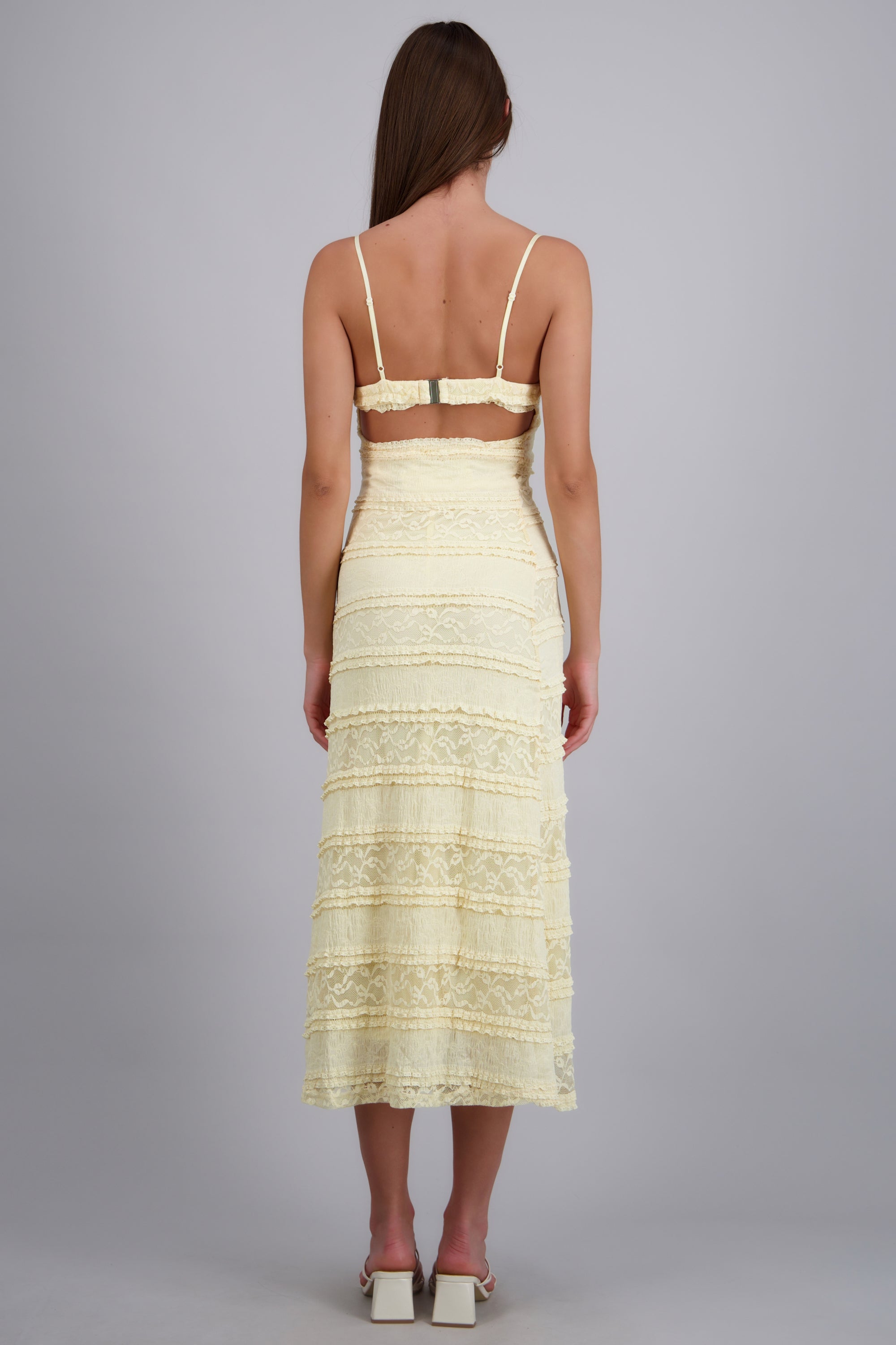 Vestido encaje maxi bodycon AMARILLO PASTEL